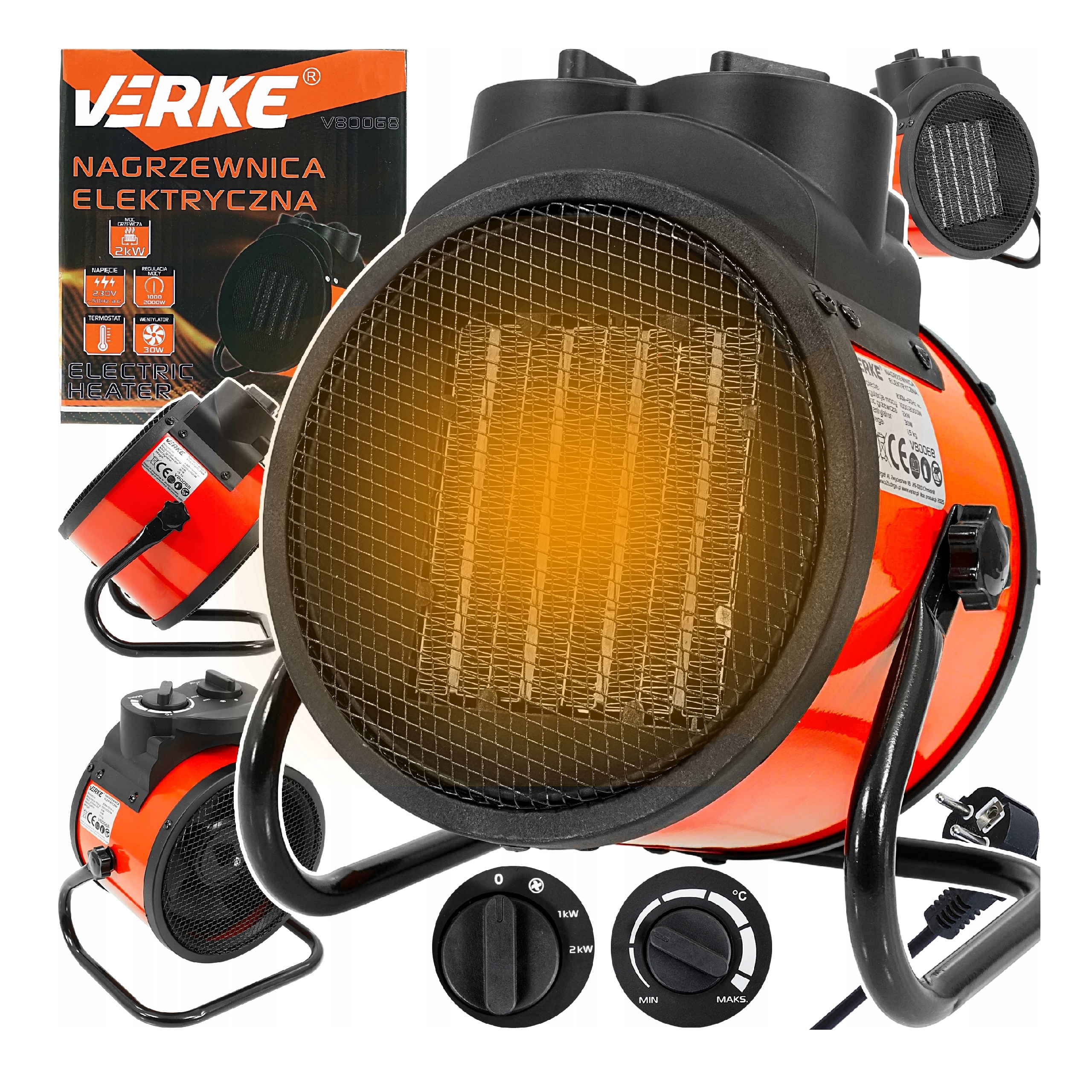 NAGRZEWNICA ELEKTRYCZNA 2000W TERMOWENTYLATOR OGRZEWACZ WENTYLATOR FARELKA | V80068 | 5904673579427