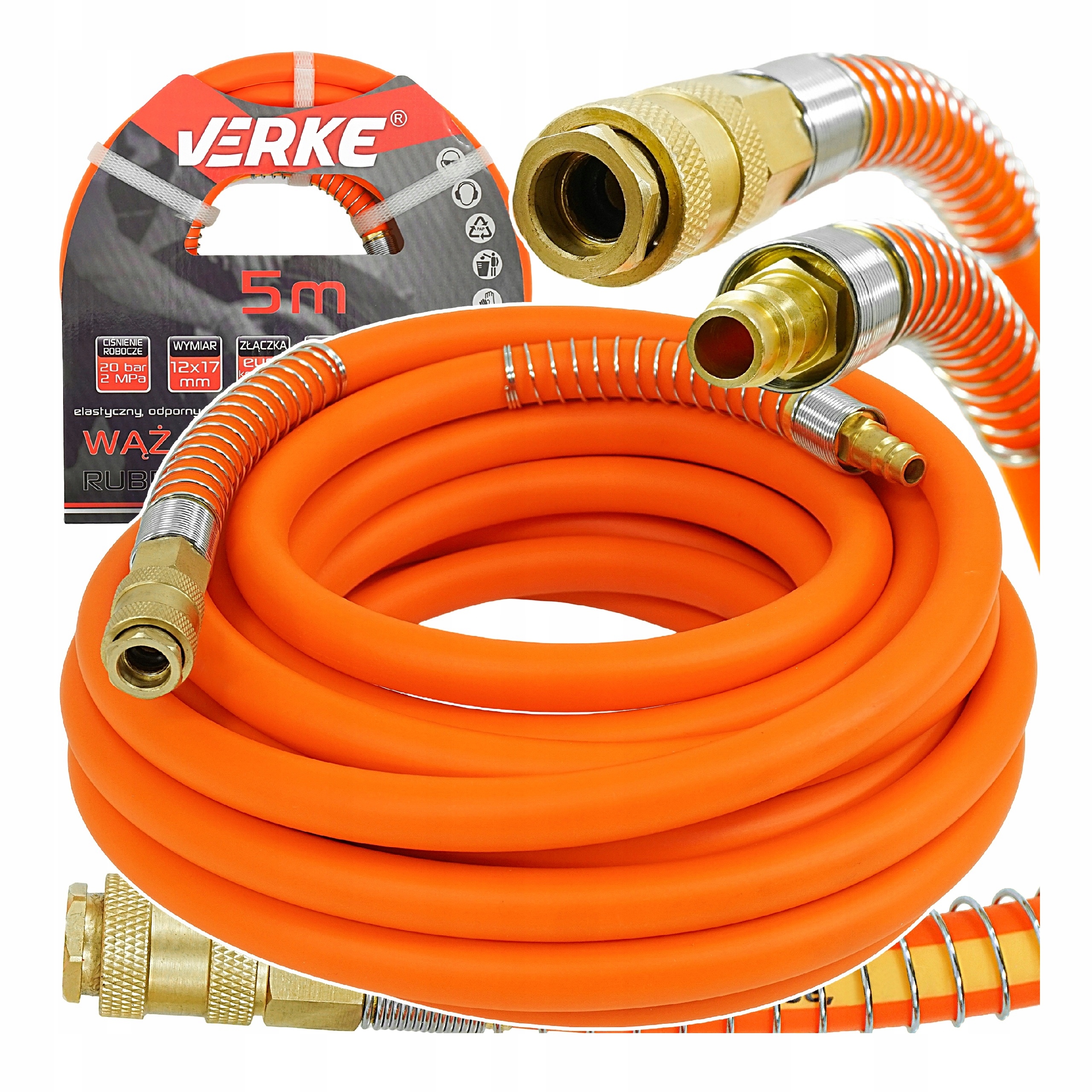 WĄŻ PNEUMATYCZNY 5M 12x17MM PRZEWÓD ZAKUWANY DO KOMPRESORA GUMOWY MIĘKKI | V81376 | 5904673579625