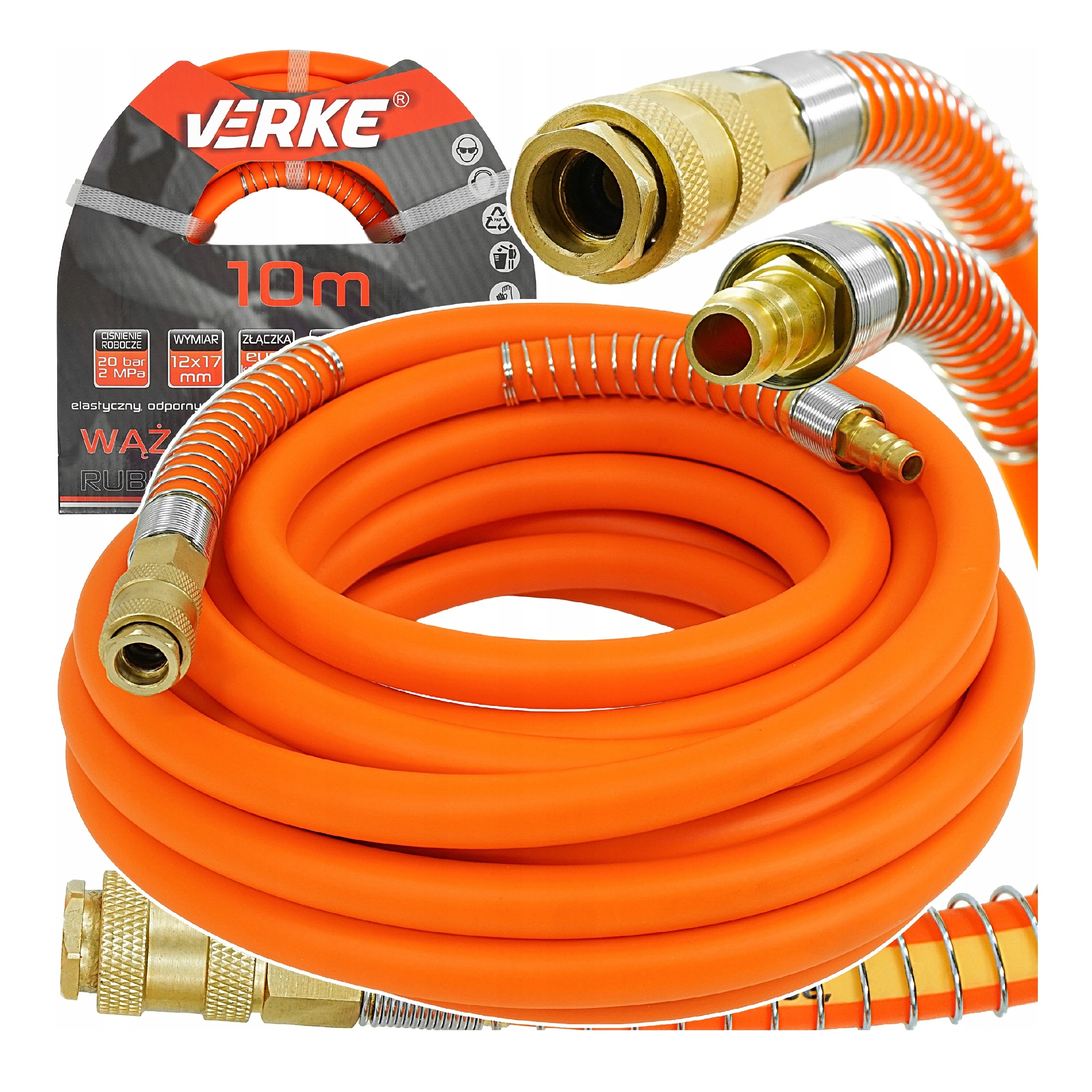 WĄŻ PNEUMATYCZNY 10M 12x17MM PRZEWÓD ZAKUWANY DO KOMPRESORA GUMOWY MIĘKKI | V81377 | 5904673579632