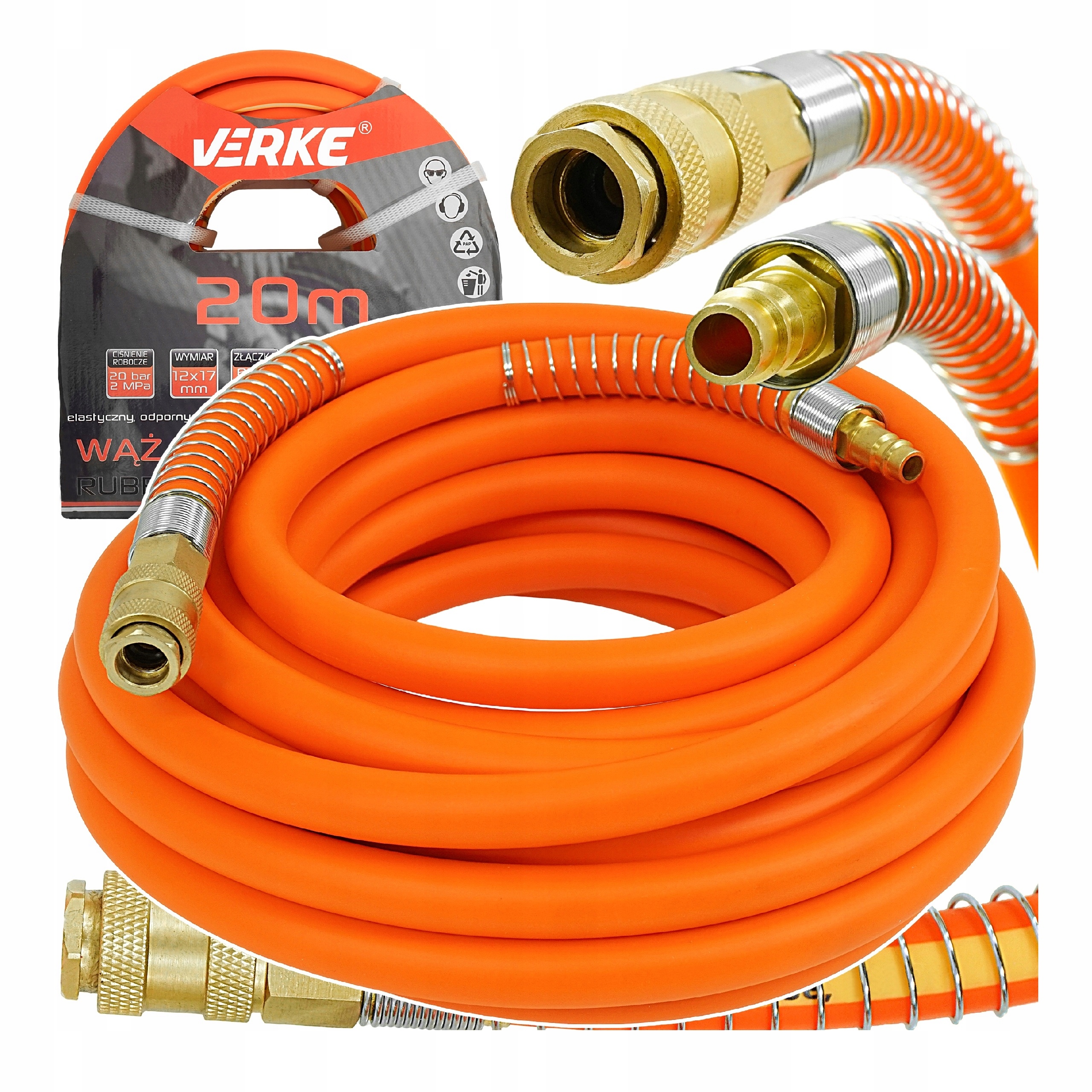 WĄŻ PNEUMATYCZNY 20M 12x17MM PRZEWÓD ZAKUWANY DO KOMPRESORA GUMOWY MIĘKKI | V81379 | 5904673579656