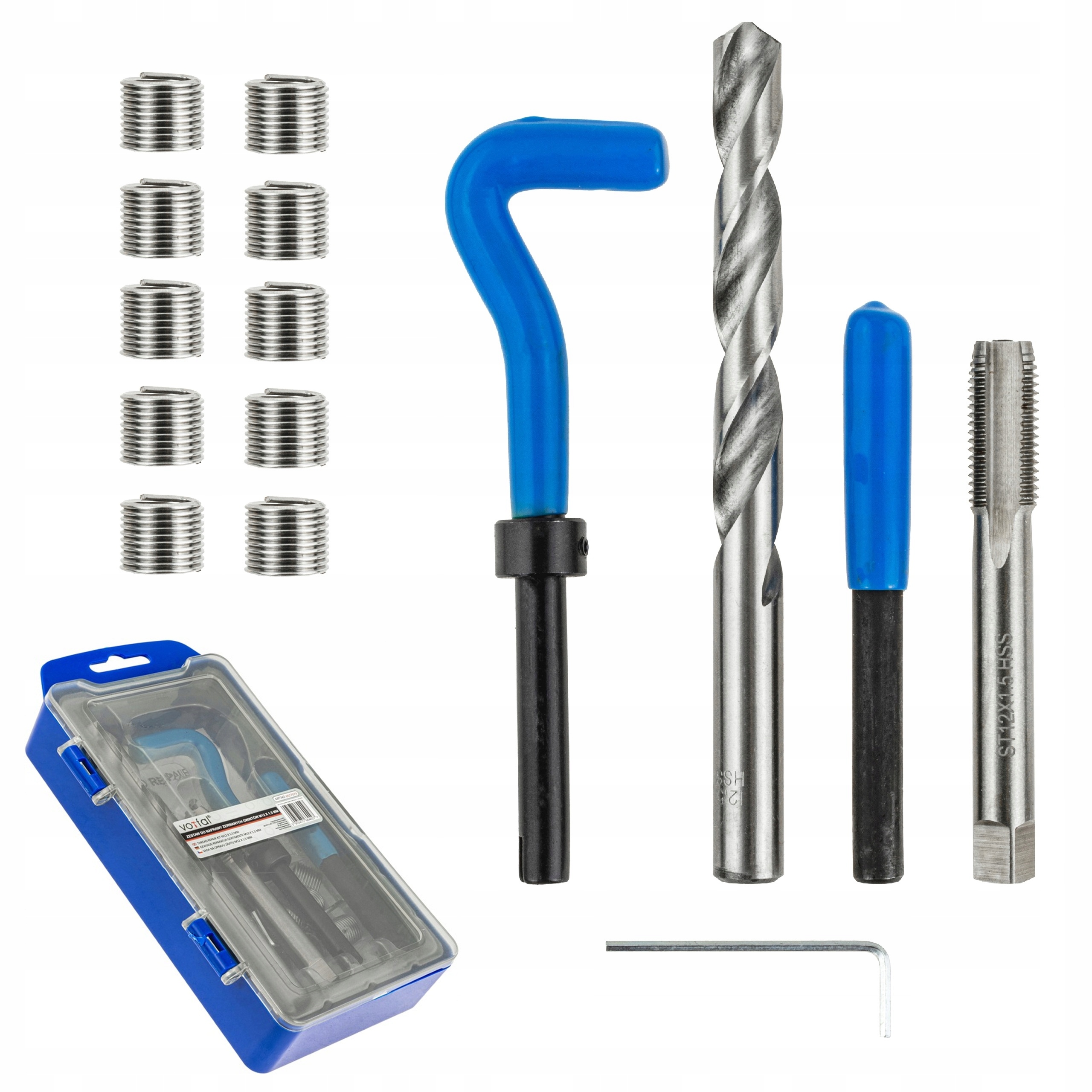 ZESTAW NAPRAWCZY DO GWINTÓW M12x1.5 NAPRAWY ZERWANYCH GWINTU 10 SPRĘŻYNEK | V077079 | 5905475664427