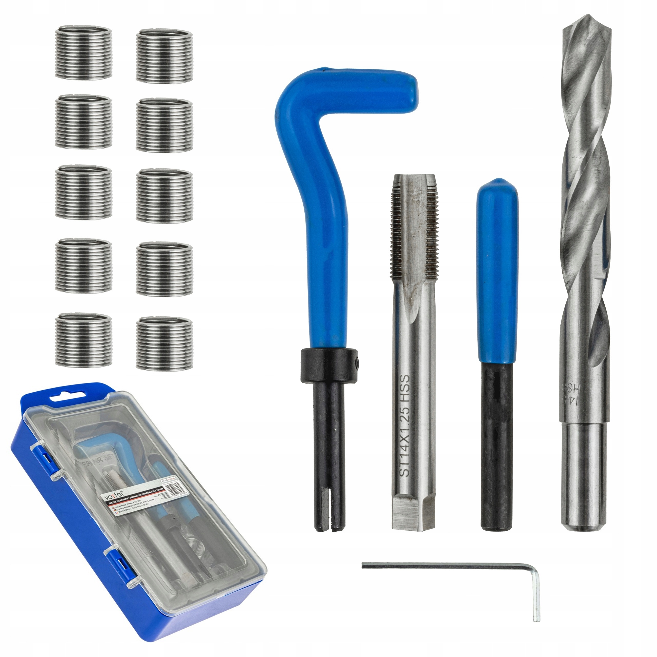 ZESTAW NAPRAWCZY DO GWINTÓW M14X1.25 NAPRAWY ZERWANYCH GWINTU 10 SPRĘŻYNEK | V077080 | 5905475664434