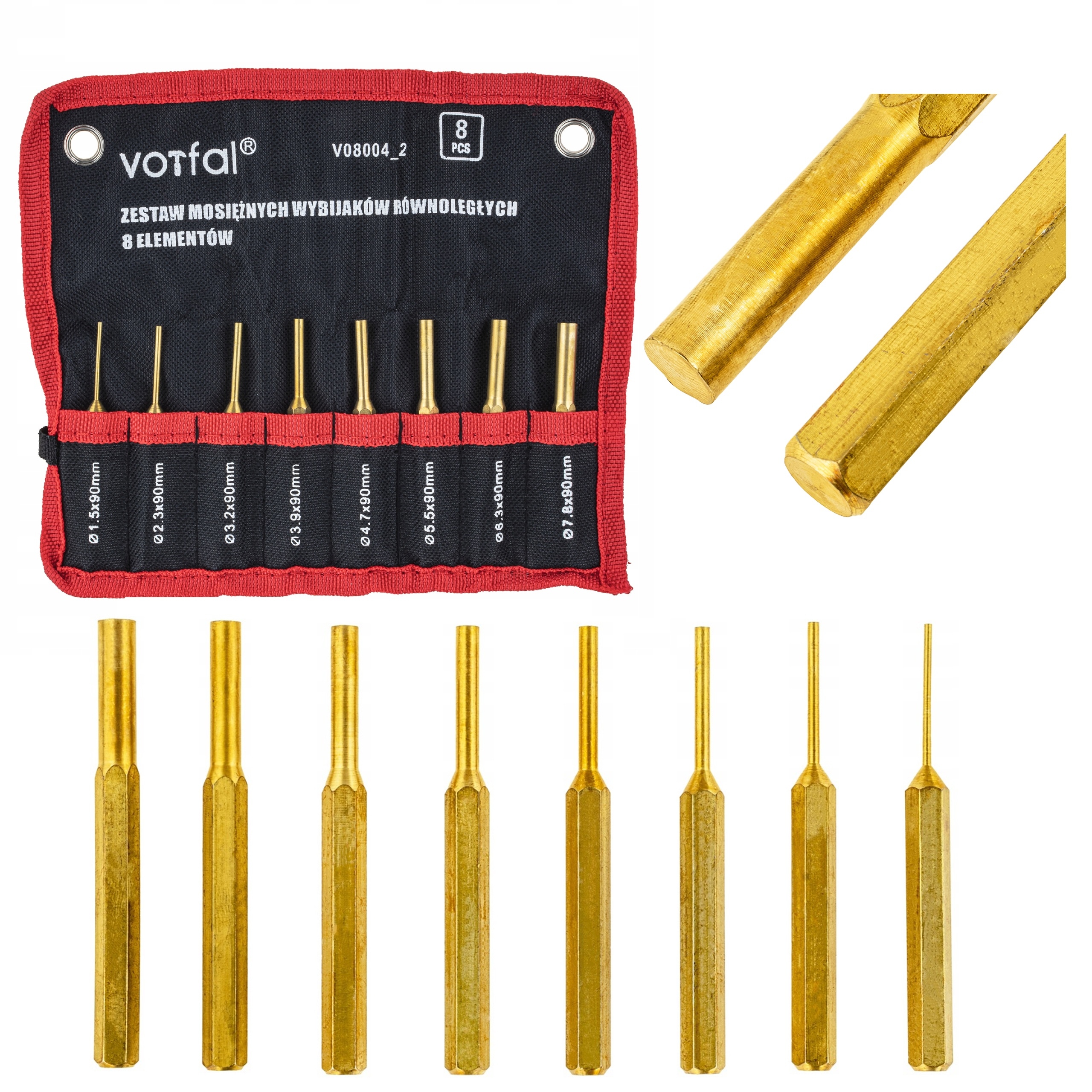 WYBIJAKI RÓWNOLEGŁE ZESTAW WYBIJAKÓW PUNKTAKI BIJAK 8EL 1.5-7.8MM MOSIĄDZ | V08004_2 | 5905475661792