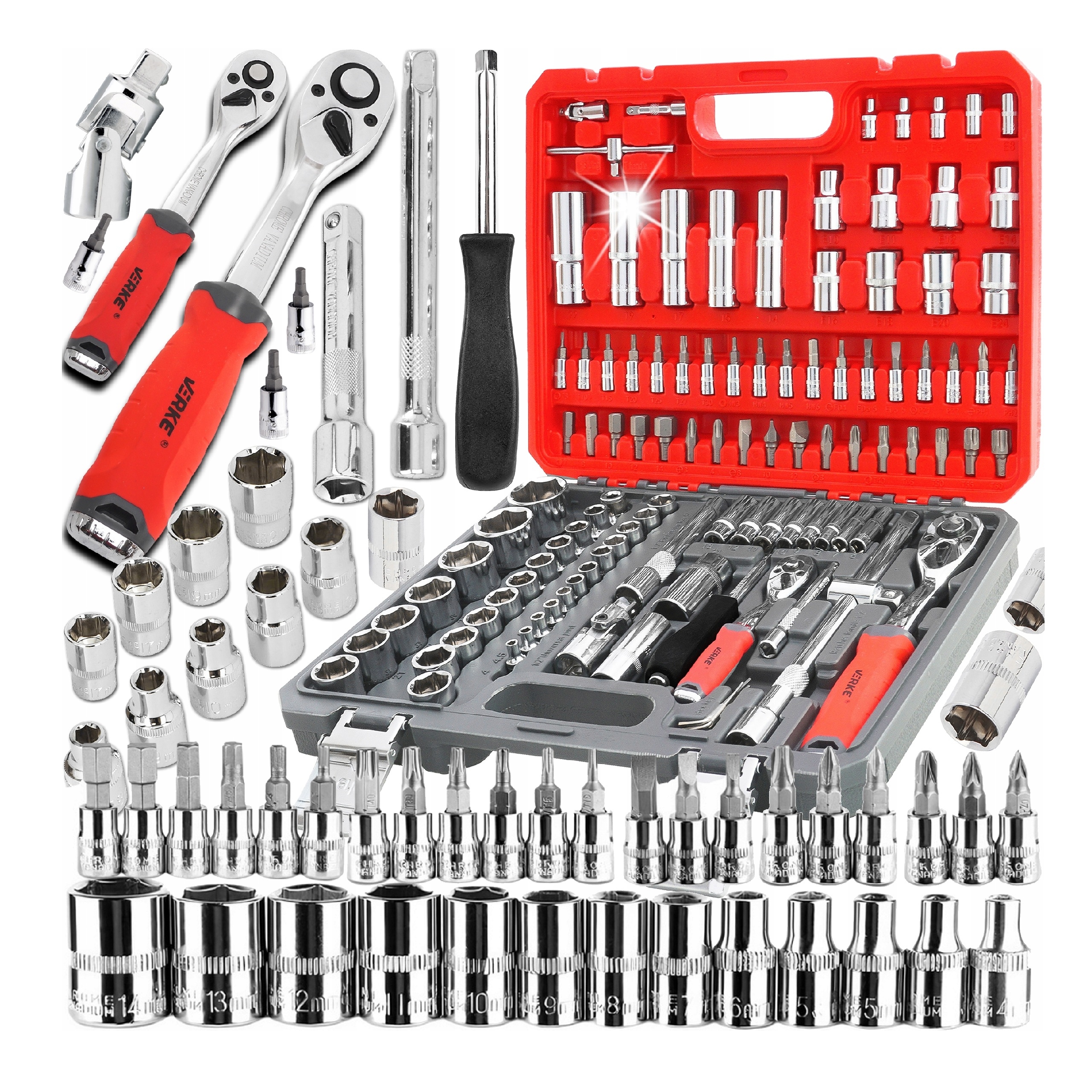 KLUCZE NASADOWE 108 ZESTAW KLUCZY NASADOWYCH NARZĘDZI BITY TORX 2GRZECHOTKI | V39063 | 5902963493002