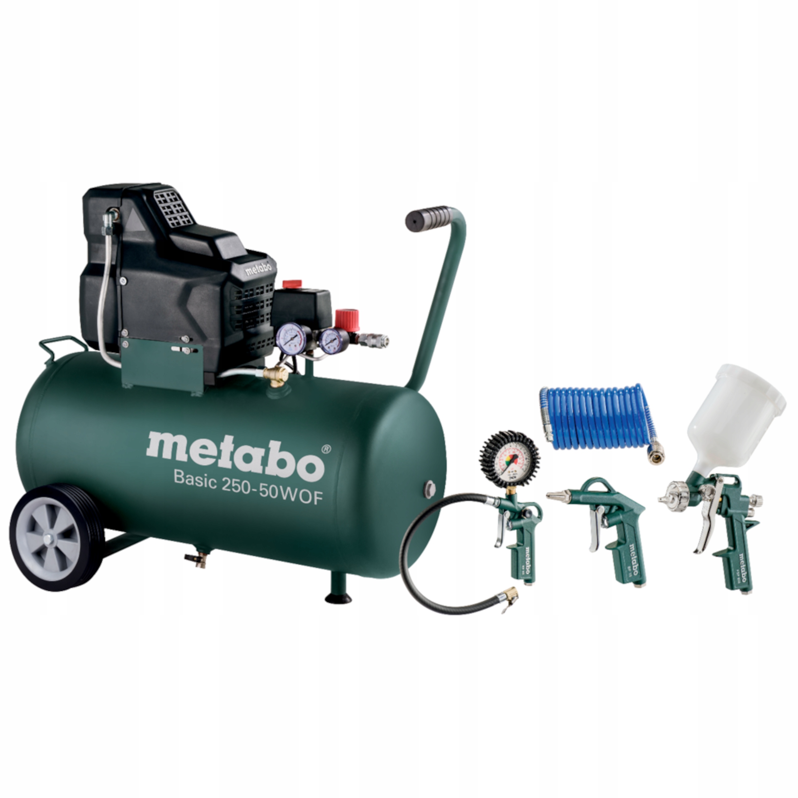 KOMPRESOR BEZOLEJOWY METABO BASIC 250-50 W OF SET 50L + ZESTAW PNEUMATYCZNY | 690988000 | 4007430274762