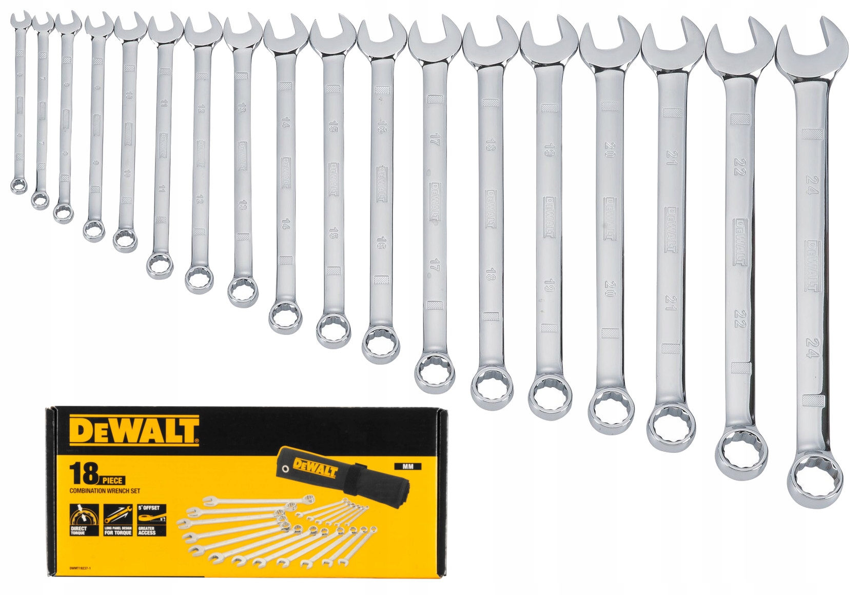 ZESTAW KLUCZY PŁASKO OCZKOWYCH DEWALT DWMT19237-1 18EL. KLUCZE 6-24MM | DWMT19237-1 | 3253561192371