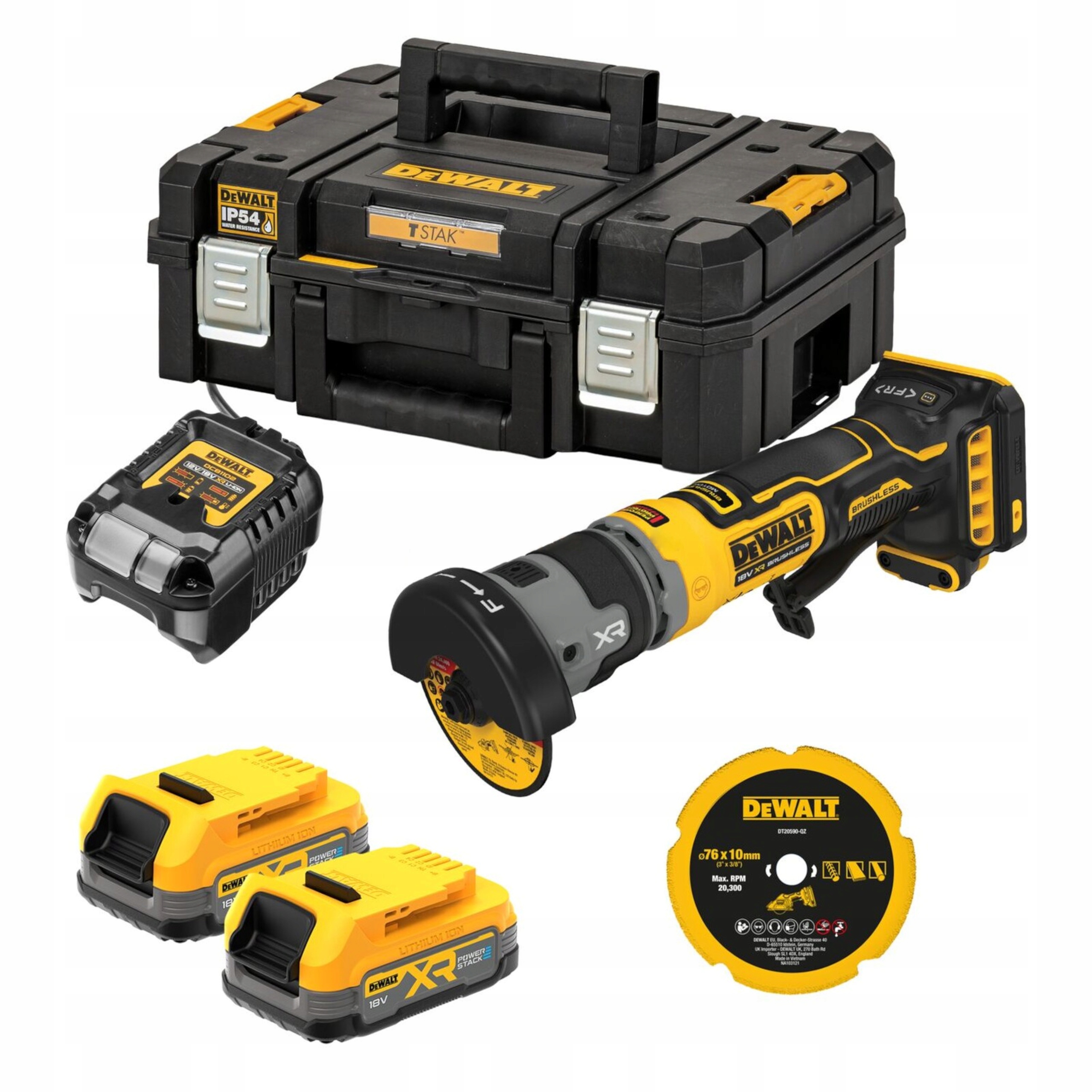 Mini Szlifierka DeWALT DCG430E2T 76mm 18V XR COMPACT 2x1.7Ah BL TSTAK | DCG430E2T-QW | 5035048842652