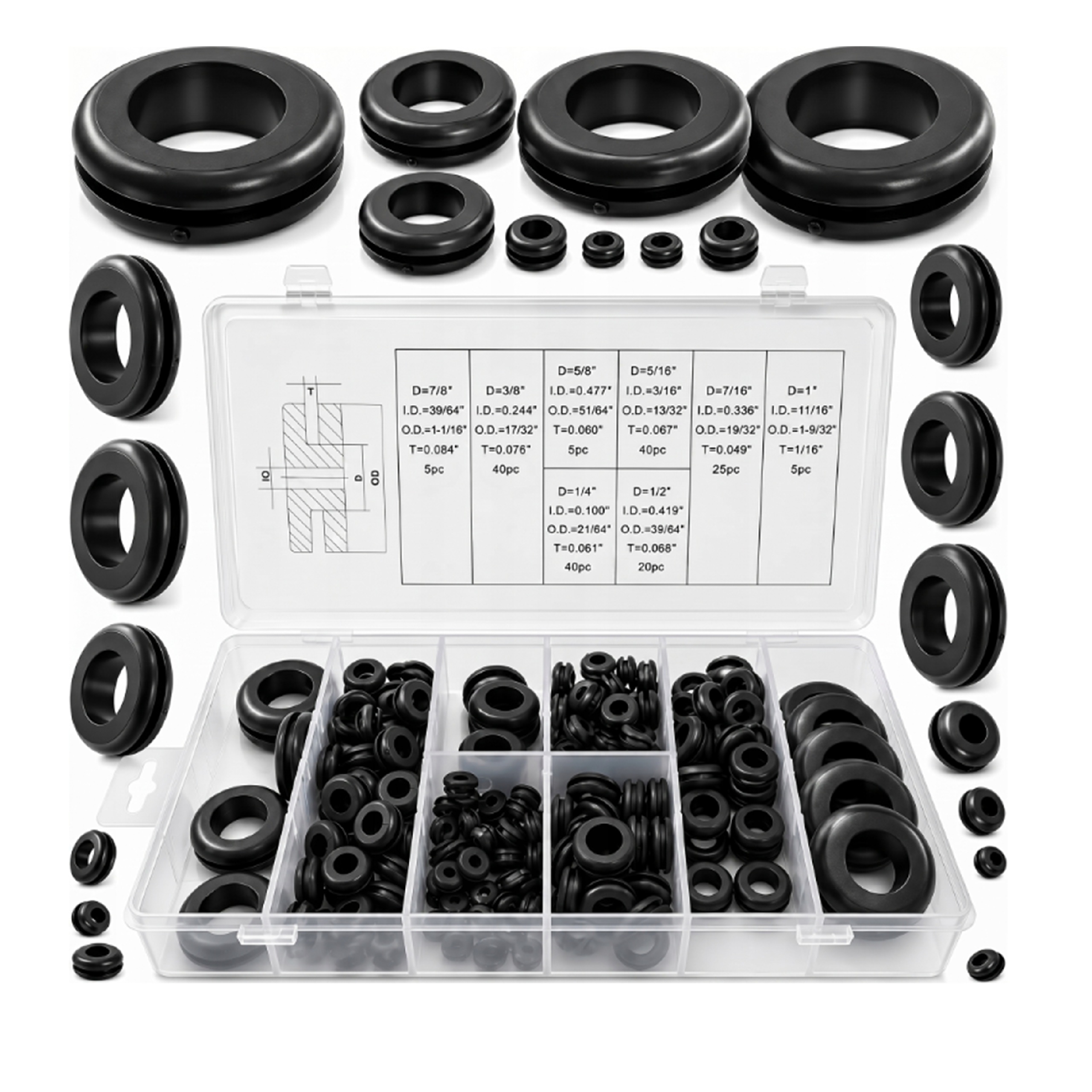 PRZELOTKI GUMOWE ZESTAW PRZELOTEK GUMOWYCH MIX 180 SZT. ZATYCZKI DO OTWORÓW | V06700 | 5904673574200
