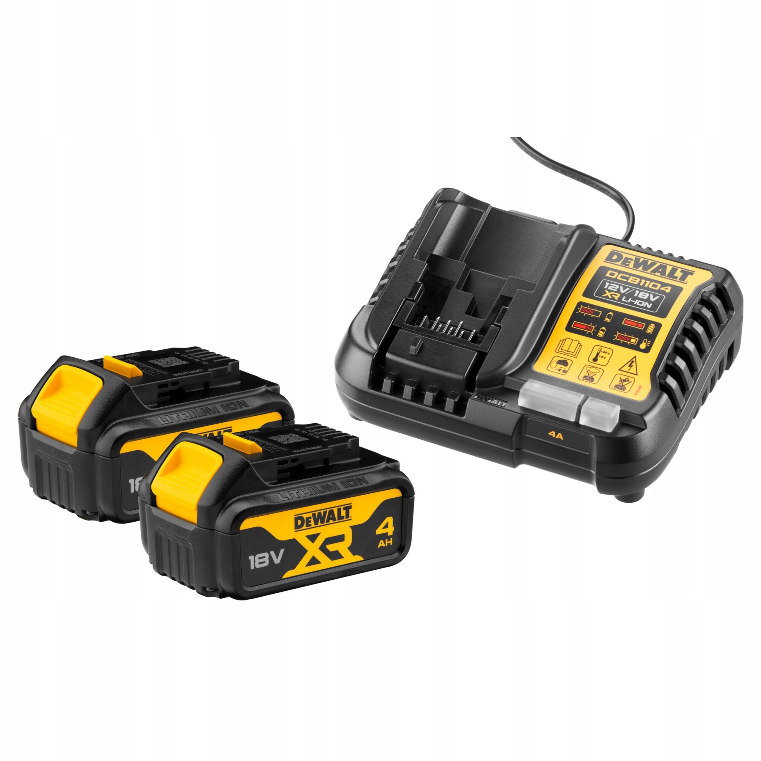 DEWALT AKUMULATOR 18V 4,0Ah DCB182 2szt. + ŁADOWARKA DCB1104 4A DCB1104M2 | DCB1104M2-QW | 5054905320317