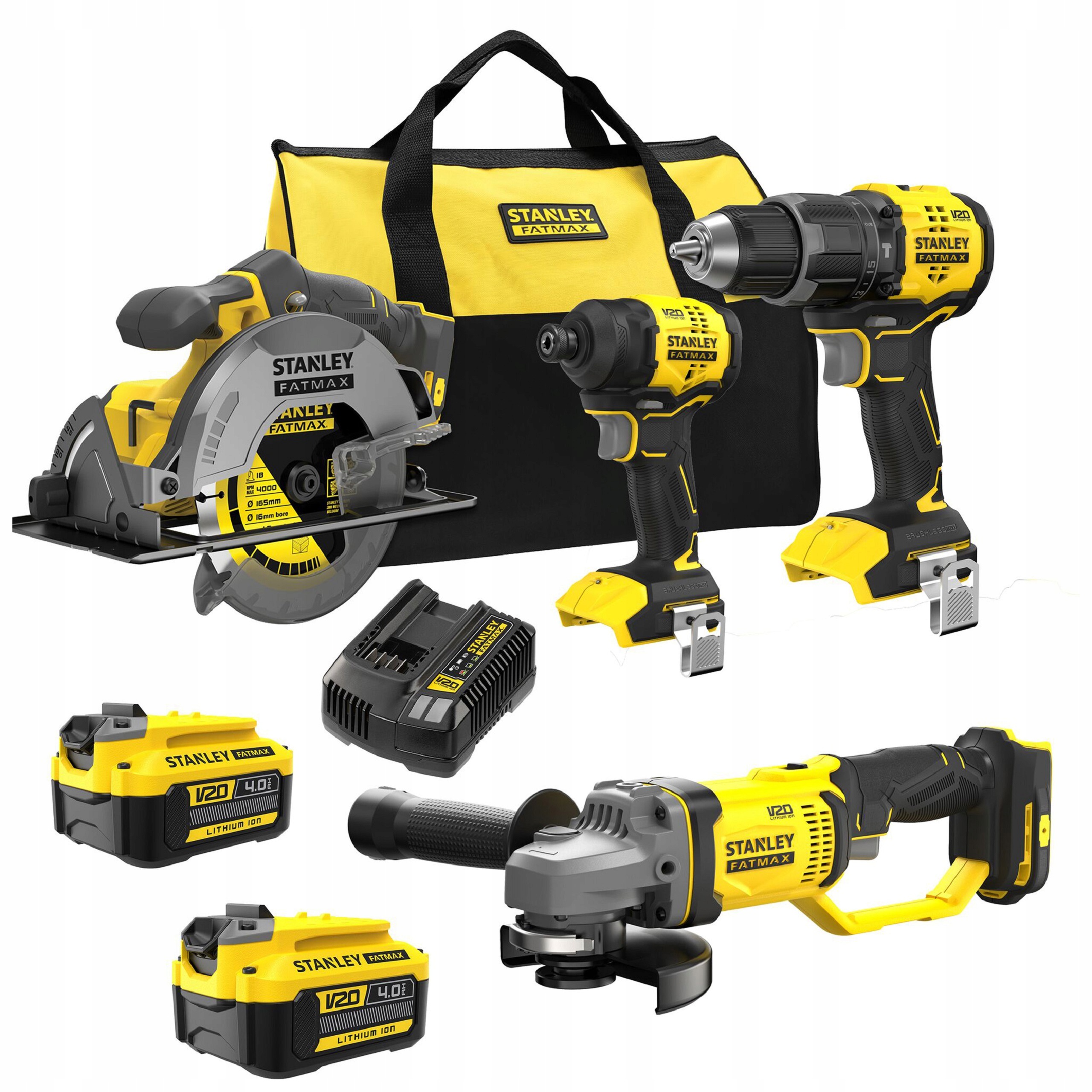Zestaw STANLEY SFMCK459M2S V20 Wkrętarka Zakrętarka Szlifierka Piła 2x4Ah | SFMCK459M2S-QW | 5035048848920