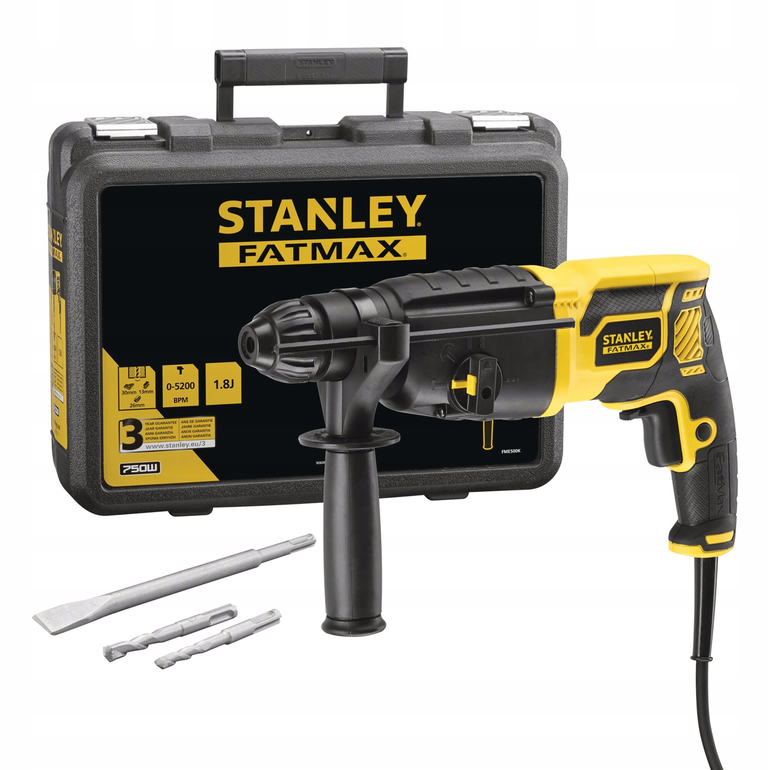 Młotowiertarka SDS+ STANLEY FATMAX KFFMED500K 750W 1.8J Walizka 3-funkcyjna