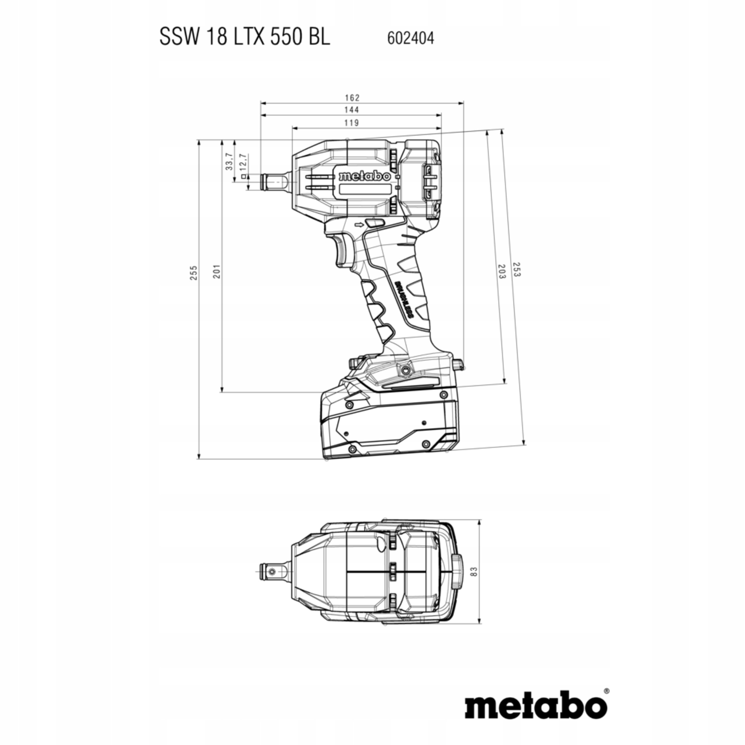 Klucz Udarowy Akumulatorowy Metabo SSW 18 LTX 550 BL 550Nm 1/2" 18V metaBOX | 602404840 | 4061792263963