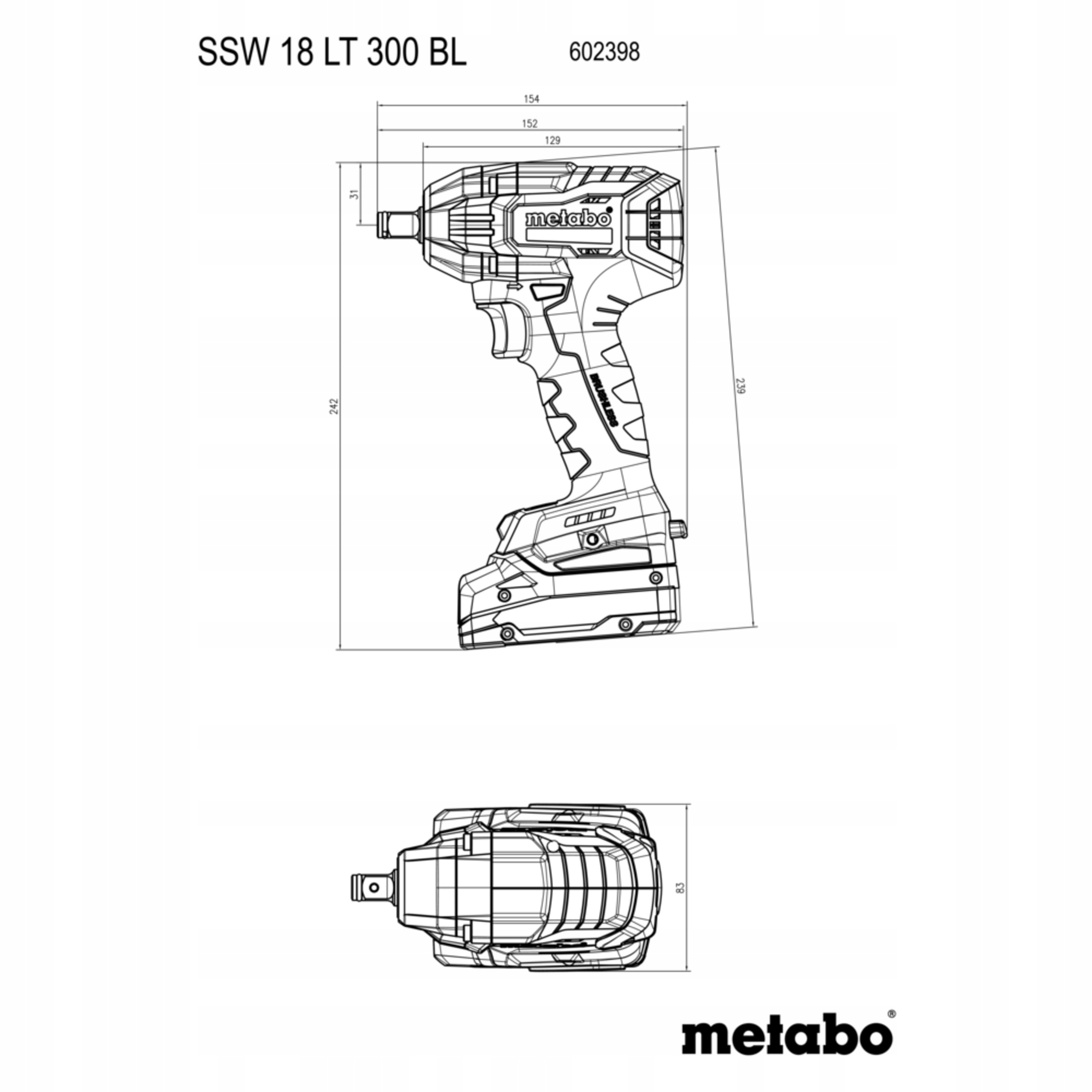 Klucz Udarowy Akumulatorowy Metabo SSW 18 LT 300 BL 300Nm 1/2" BODY | 602398850 | 4061792217263