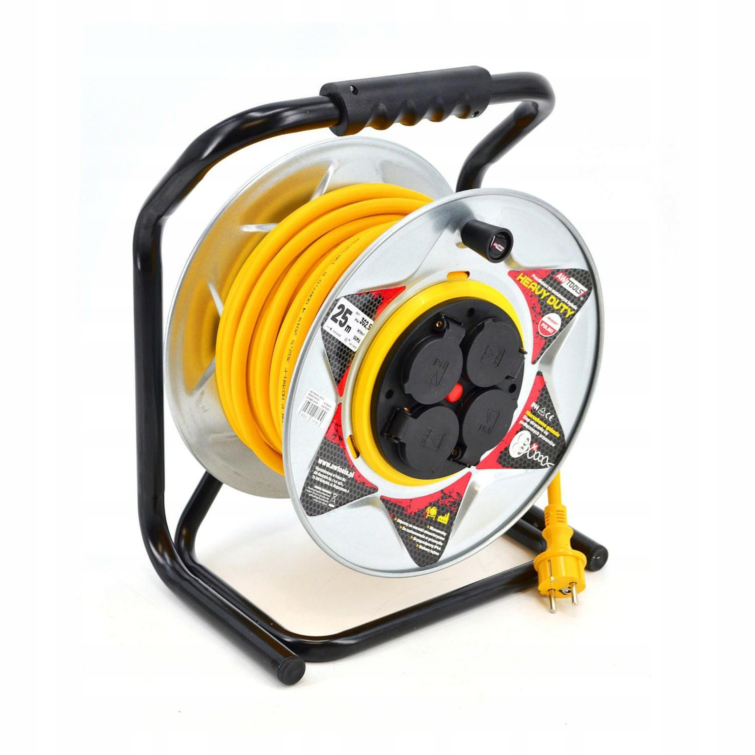 Przedłużacz Bębnowy Metalowy 40m 3x2.5 Neopren IP44 Budowlany Żółty AW70264 | AW70264 | 5903041037583