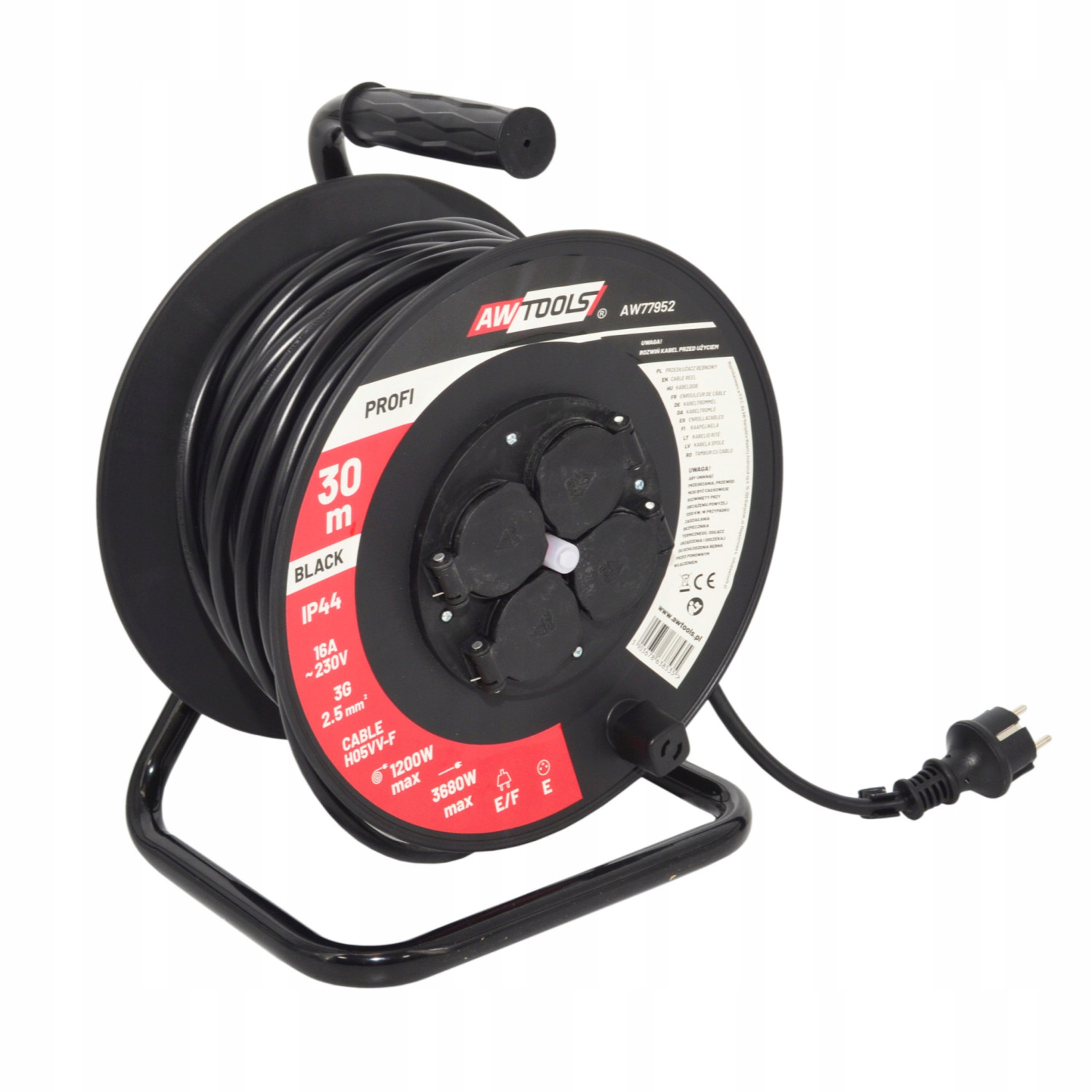 Przedłużacz Bębnowy Bęben 50m 3x2.5mm IP44 3680W AWTOOLS AW77954 | AW77954 | 5903678638559