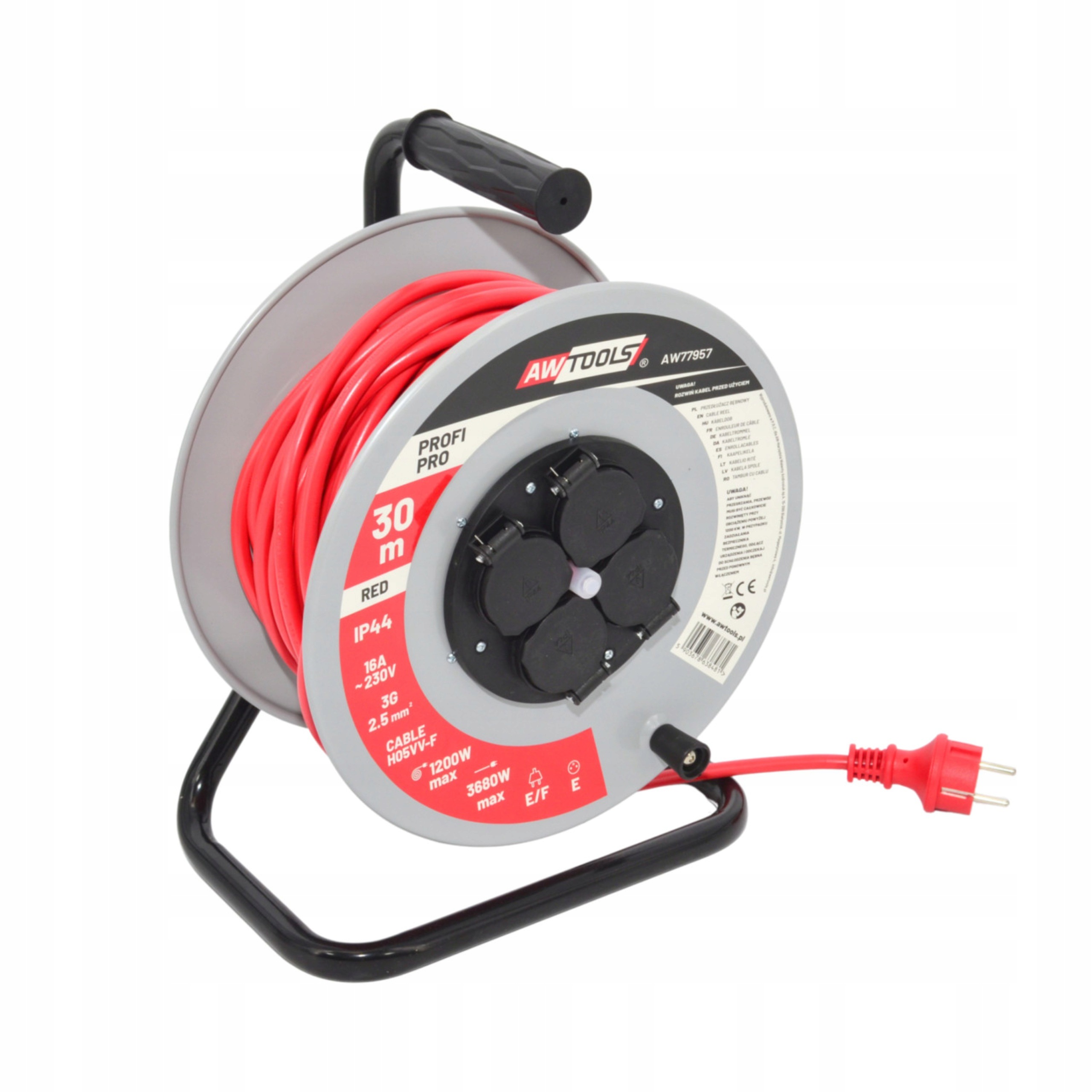 Przedłużacz Bębnowy Bęben Metal 40m 3x2.5mm IP44 3680W AWTOOLS AW77958 | AW77958 | 5903678638498
