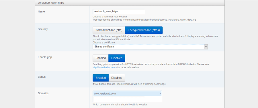 Create https Website in Webfaction