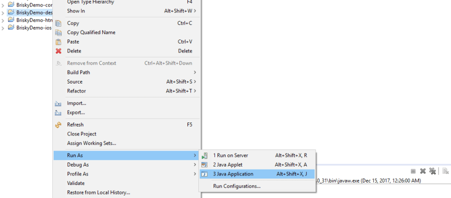 Eclipse Run as Java Application