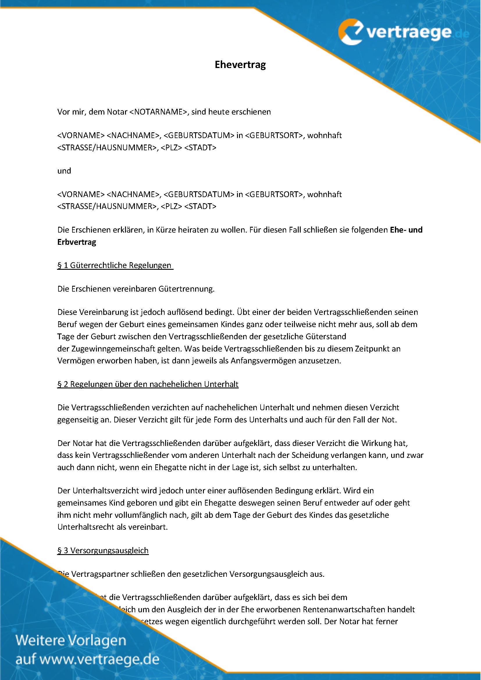 Ein formular für die scheidung hilft ihnen als orientierung, um eine genehmigungsfähige scheidungskonvention zu formulieren. Muster Ehevertrag Vertraege De