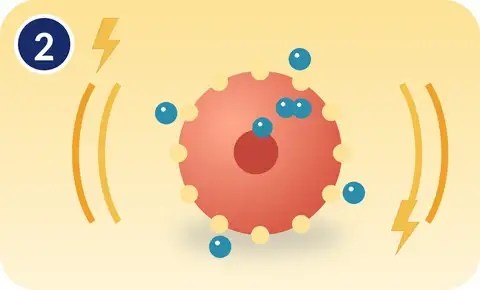 Illustration of a brief electric field opening temporary pores in a tumor cell membrane so the chemotherapy drug can enter