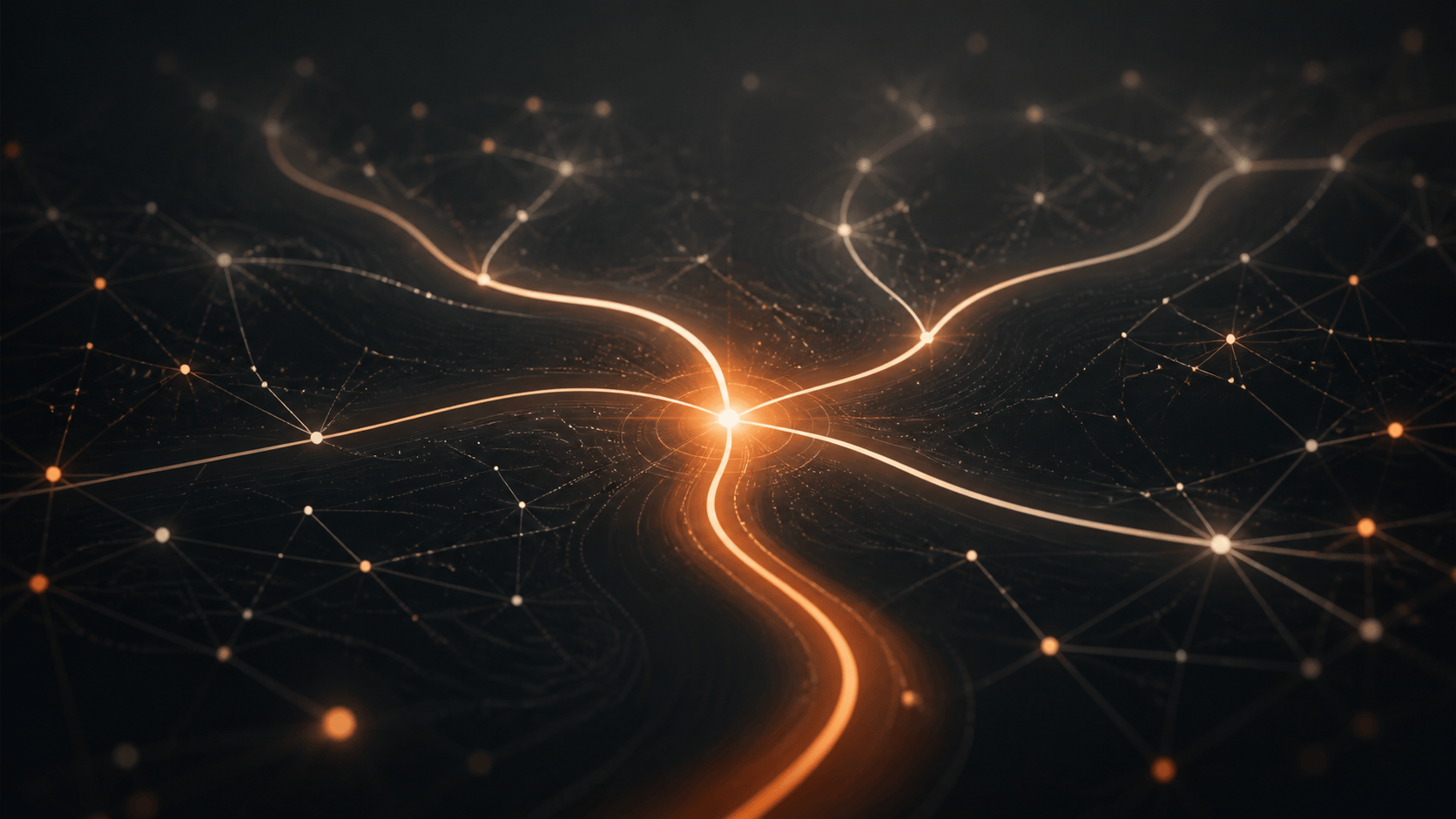 A bright central decision point connects several open paths within an intelligent network