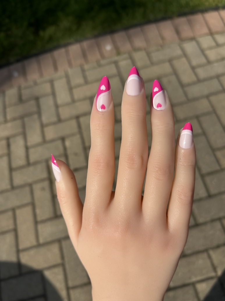 Pink heart nails idea