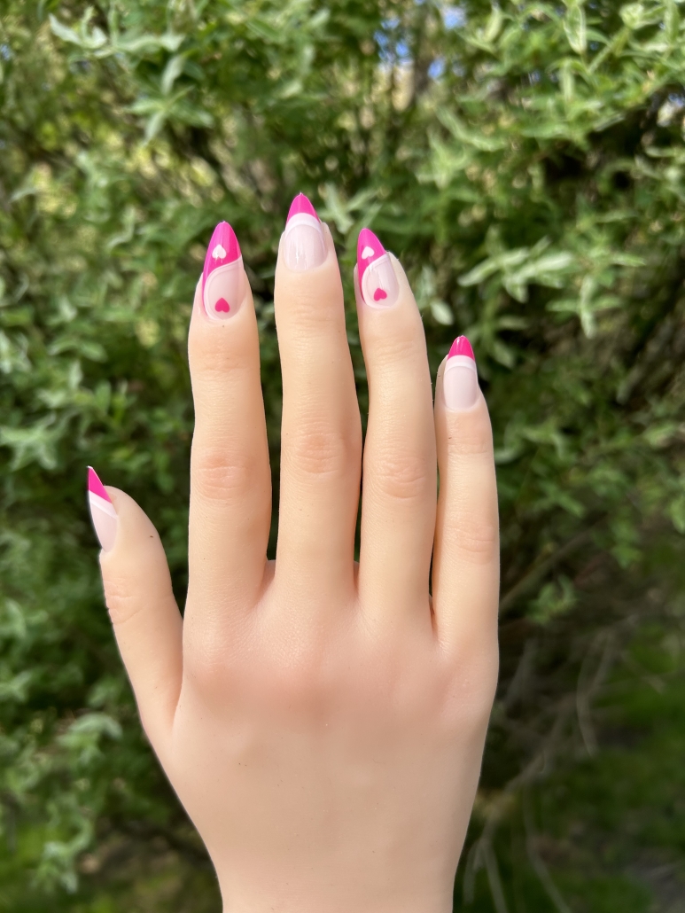 Pink heart nails idea