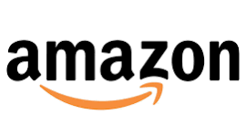 Amazon logo featuring the word 'amazon' in black with a curved orange arrow below it.