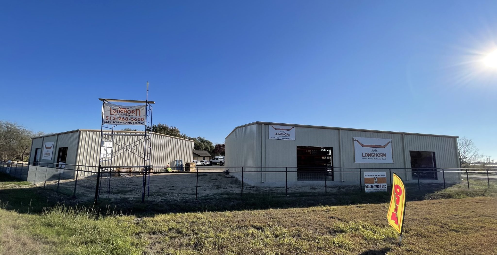 Vicki's Longhorn large, beautiful property full of inventory for over 400 stucco, scaffolding, and masonry supplies items!