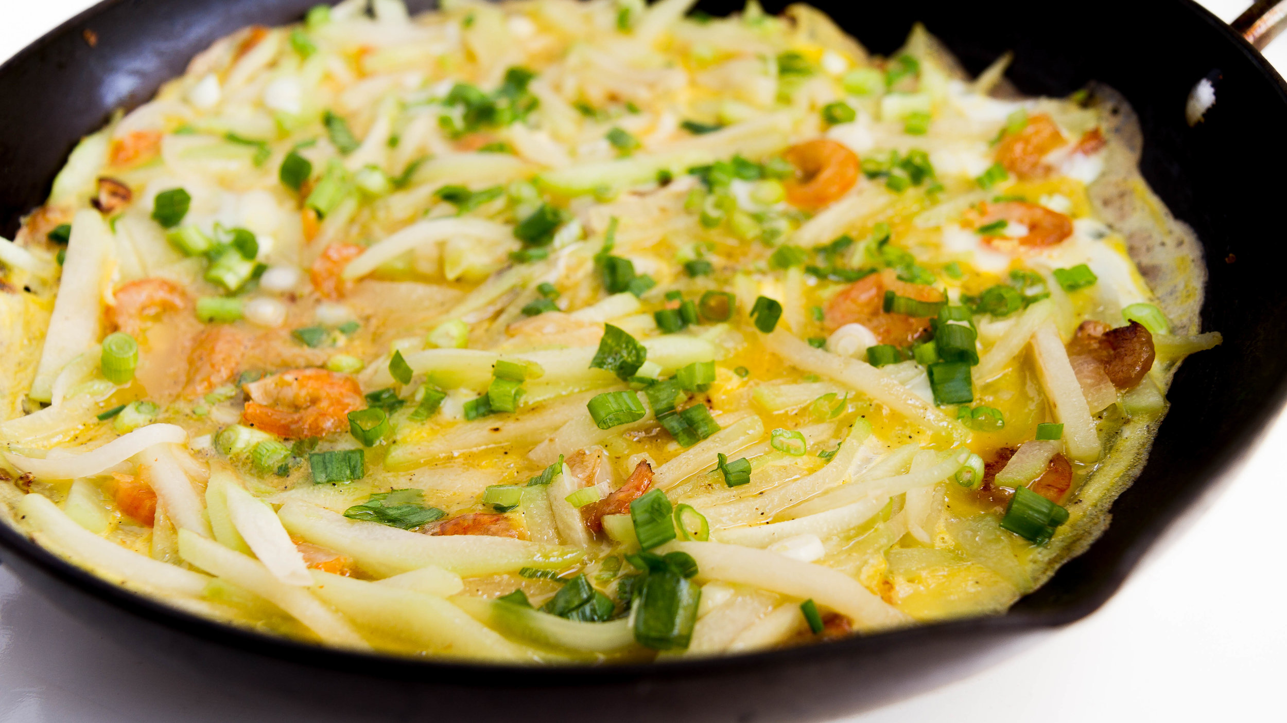 Vietnamese Chayote and Dried Shrimp Omelette (Trung Chien Su Su Tom Kho)