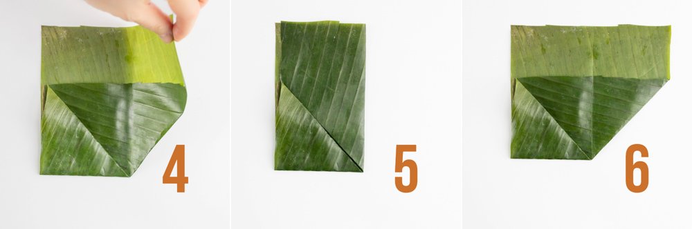 Folding instructions for Vietnamese Savory Square Cake for Lunar New Year (Bánh Chưng) part 2