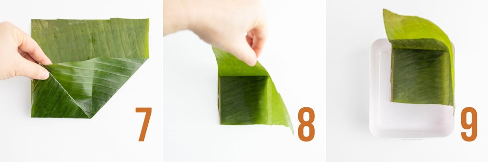 Folding instructions for Vietnamese Savory Square Cake for Lunar New Year (Bánh Chưng) part 3