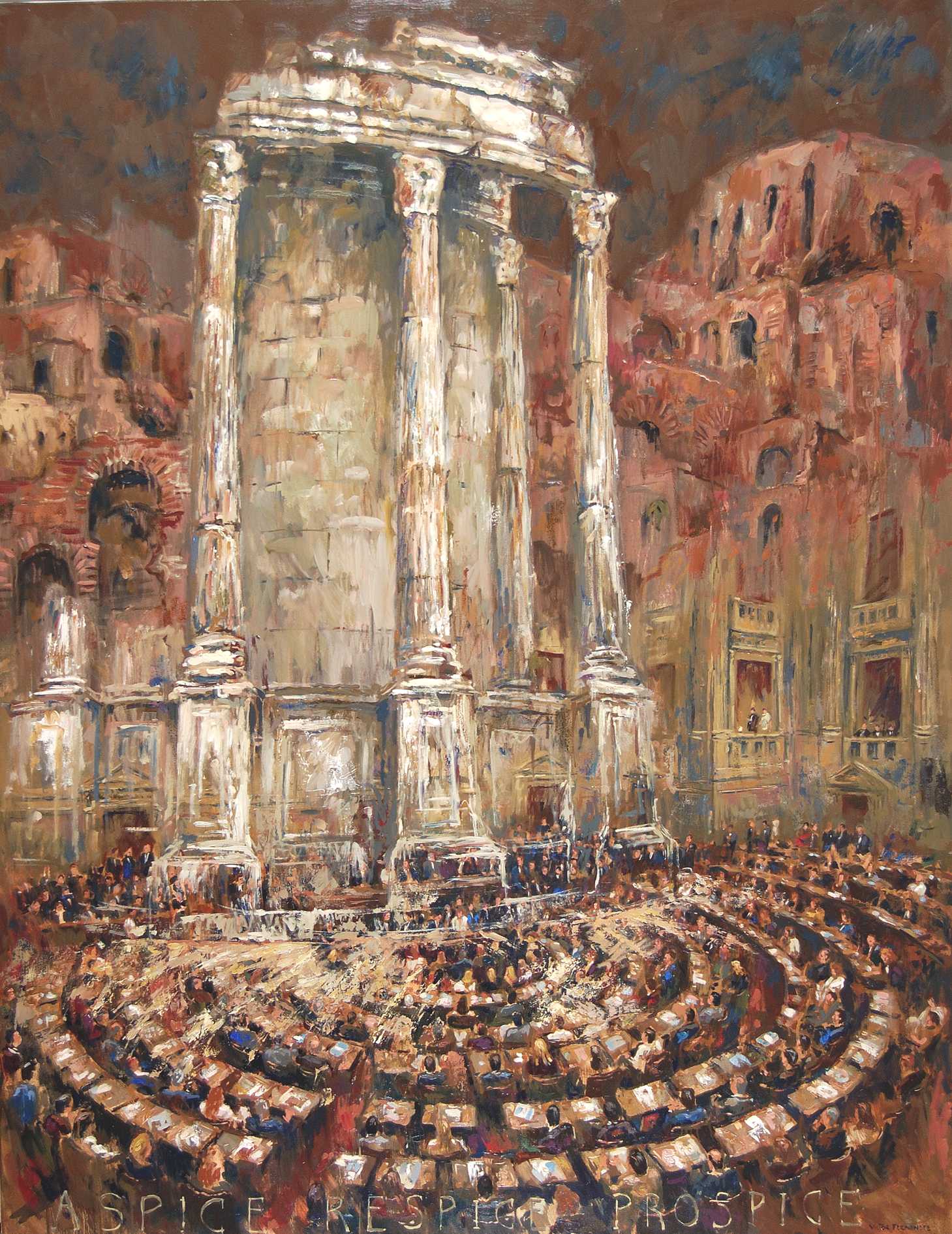 "Aspice respice prospice (Mira el presente, ve el pasado, observa el futuro)" Óleo, 180 X 140 cm.