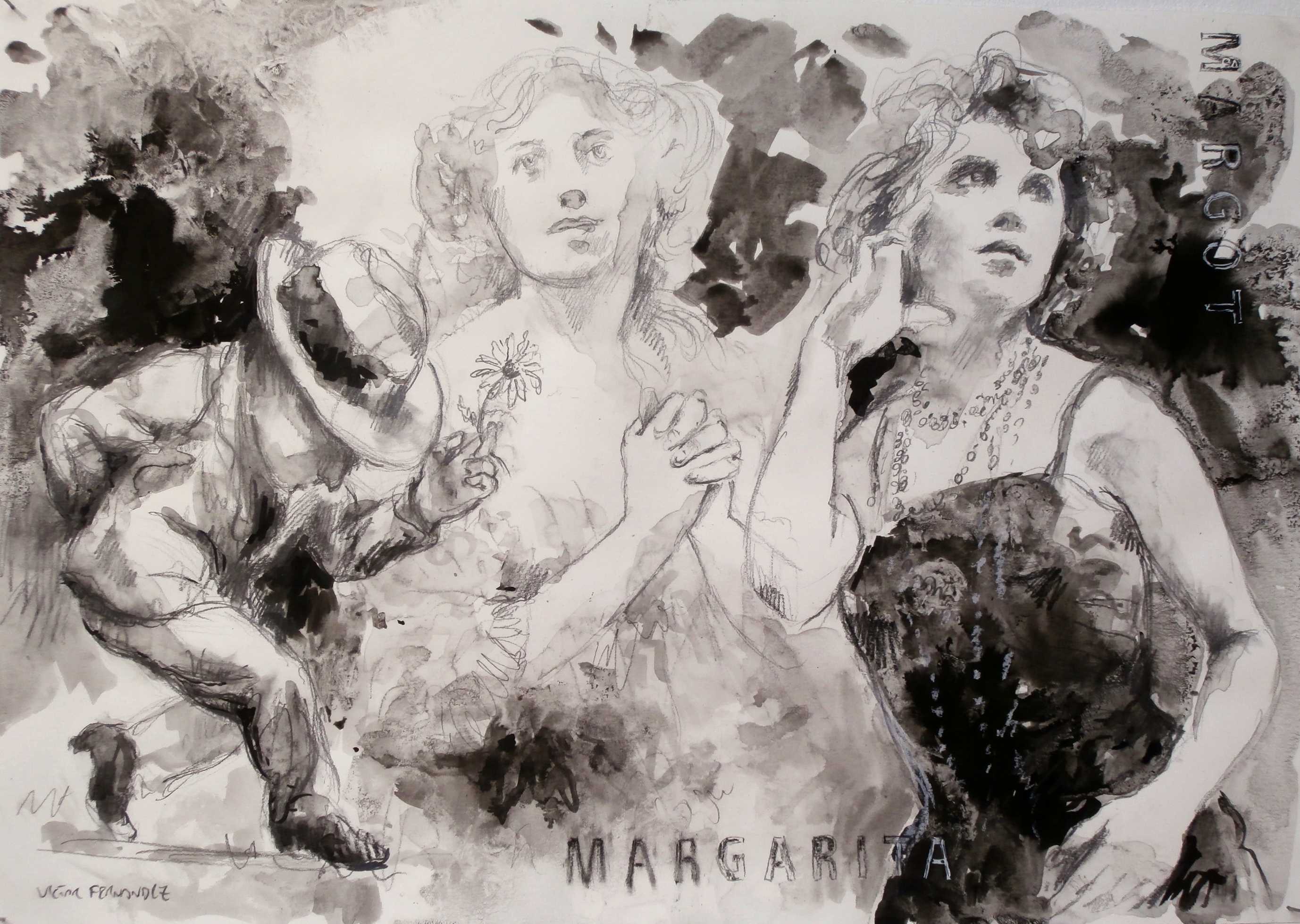 "Ya no sos mi Margarita. Ahora te llaman Margot" Técnica mixta, 27 X 40 cm.