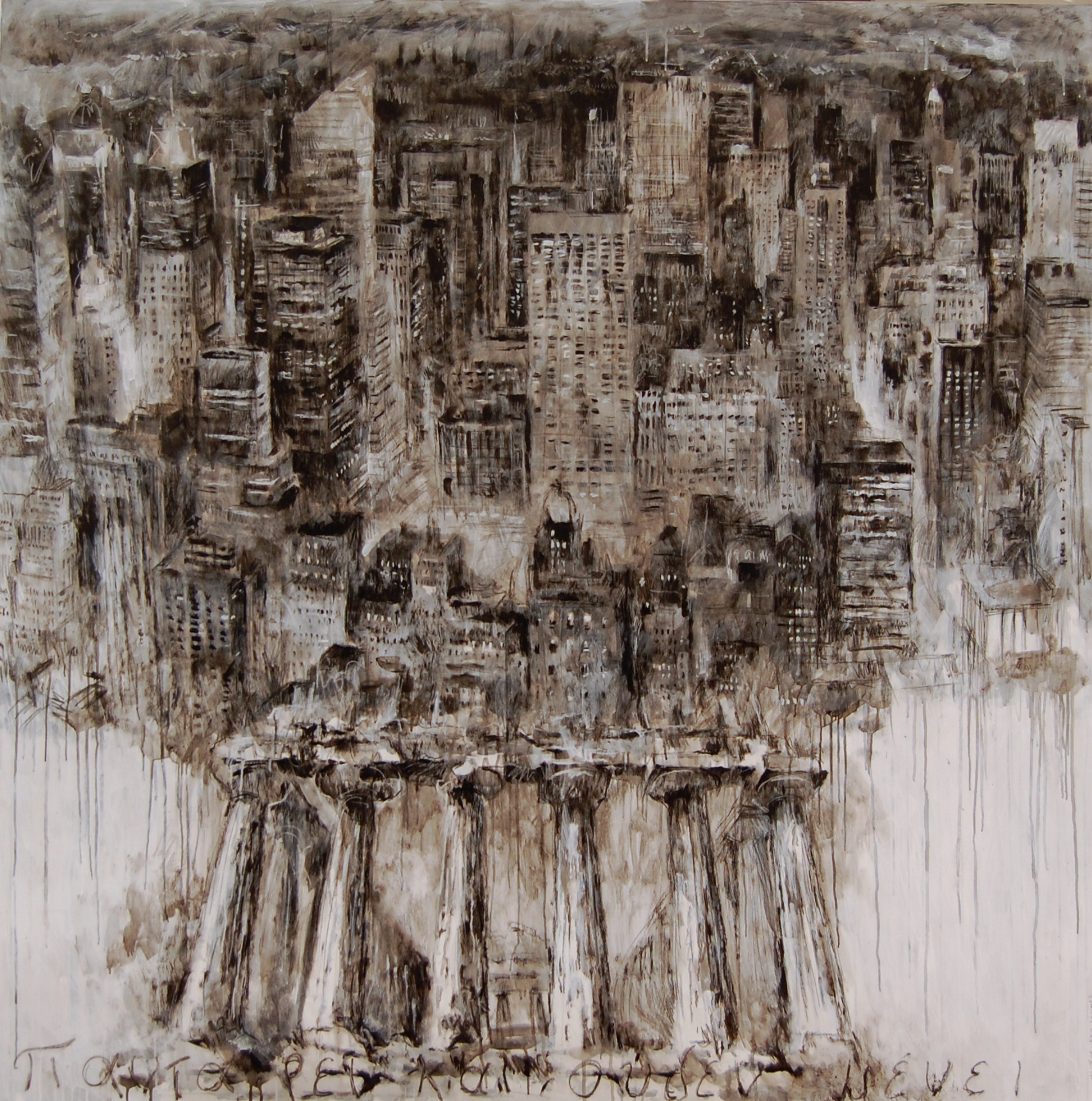 "Todo fluye, nada permanece" Técnica mixta, 180 X 180 cm.