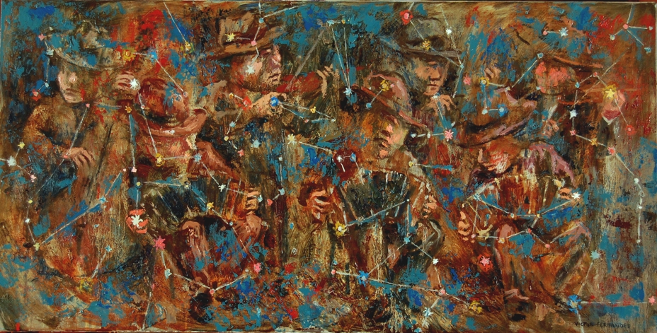 "La orquesta de las estrellas" Óleo, 50 X 100 cm.