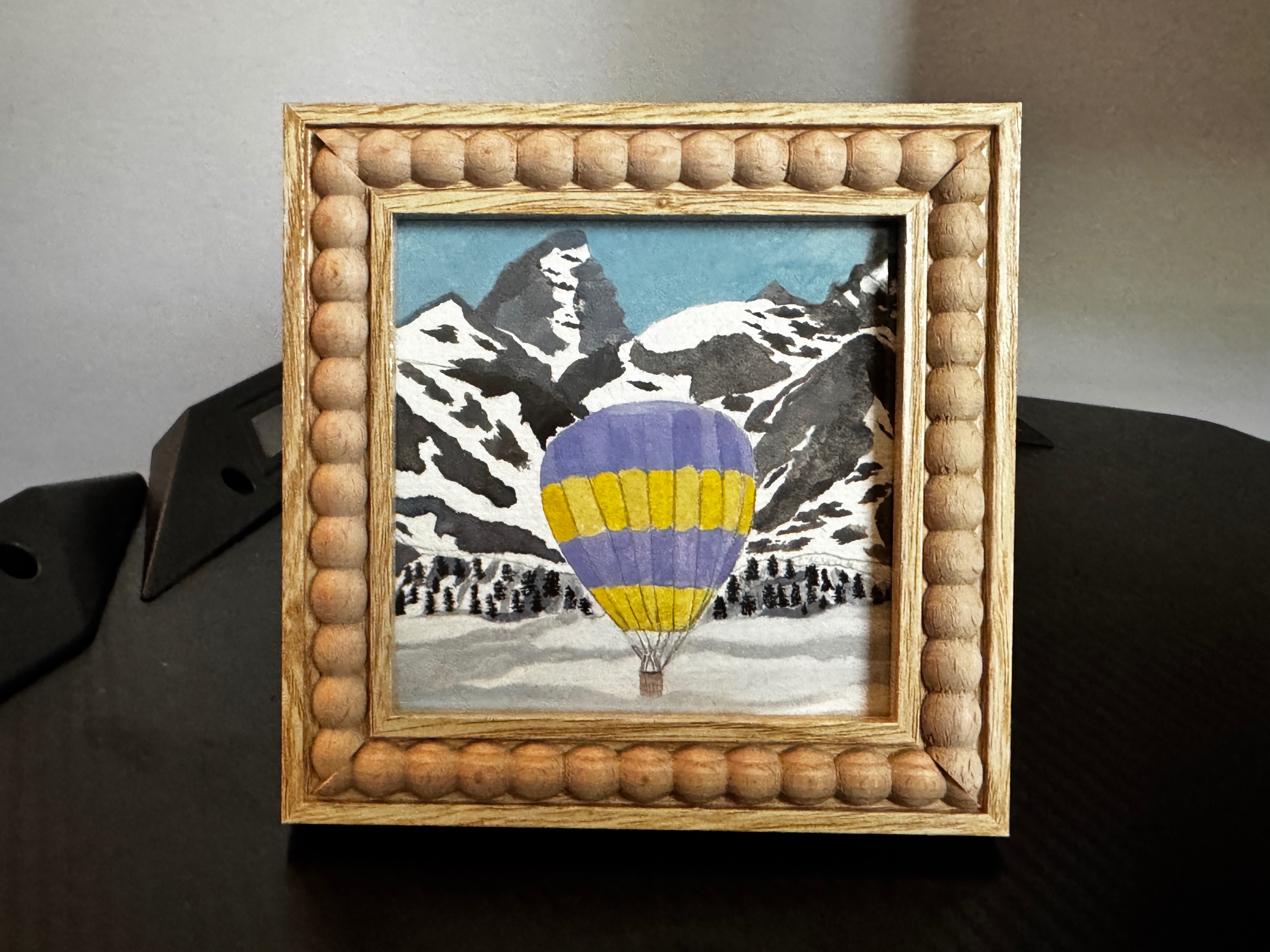 Flying In The Italian Alps 4x4 Gouache Original Painting Framed