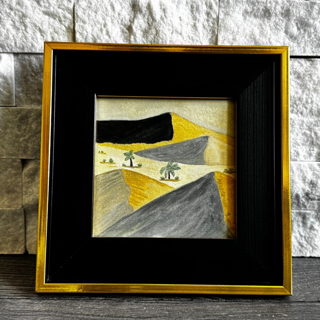 Journey Through the Sand Dunes Handmade Original 4x4 Gouache Desert Painting Framed