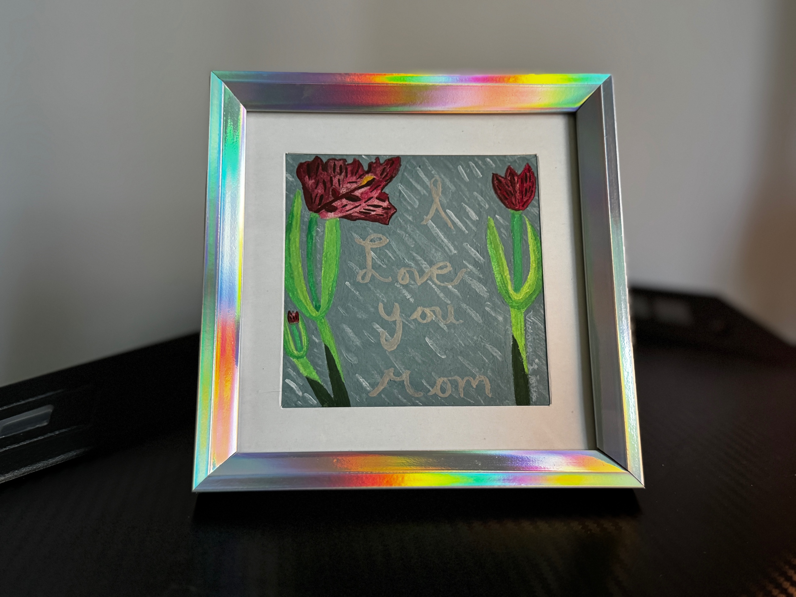 Flowers in the Rain I Love You Mom Cozy Original 4x4 Painting Framed