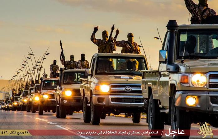 ISIS convoy of shiny, new Toyota trucks in Libya