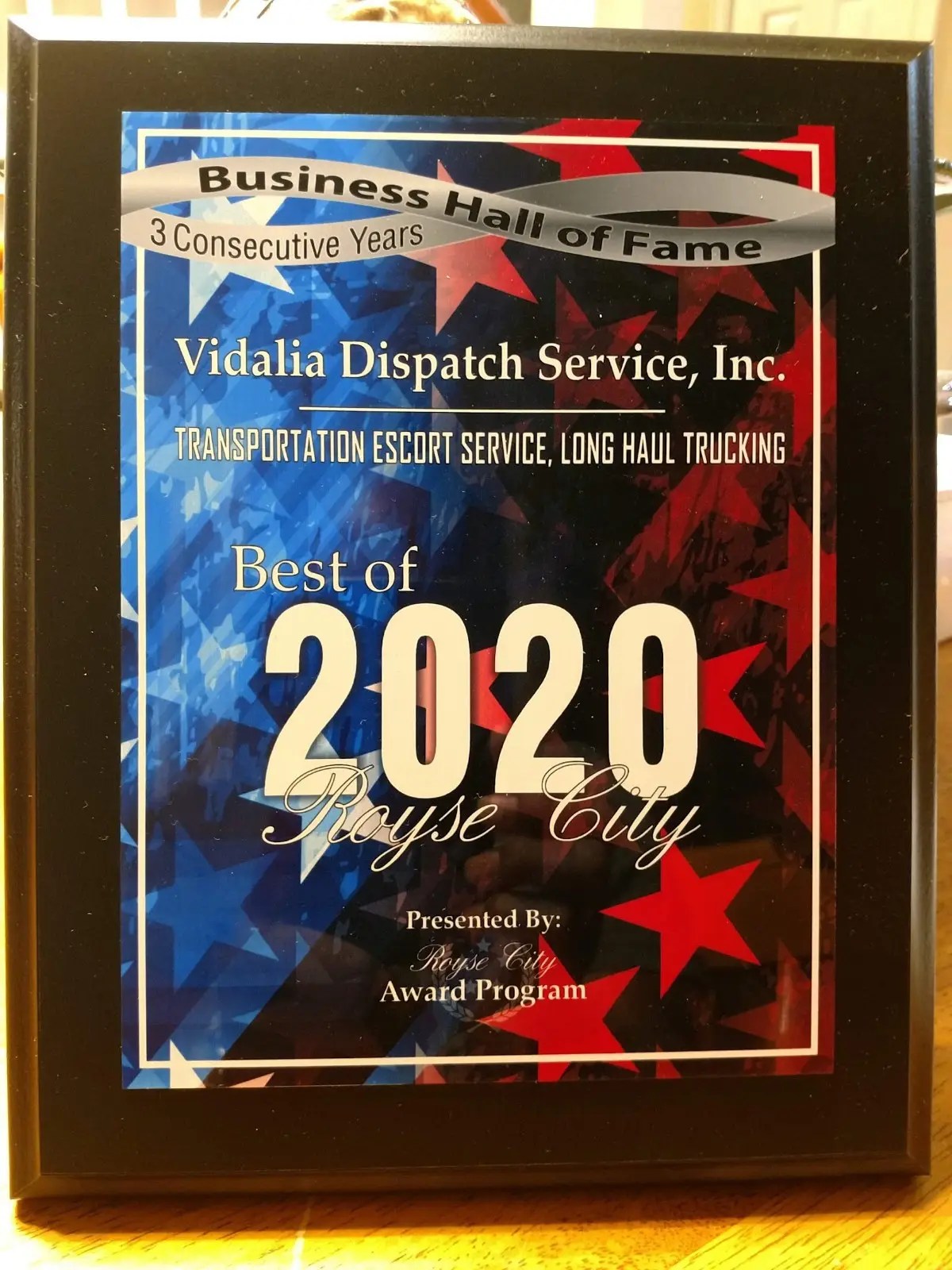 Award 2020 Royse City Business hall of Fame 3 consecutive years