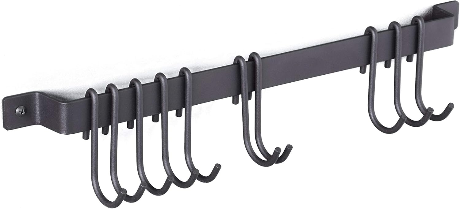17-Inch Wrought Iron Kitchen Rail with 10 S-Hooks