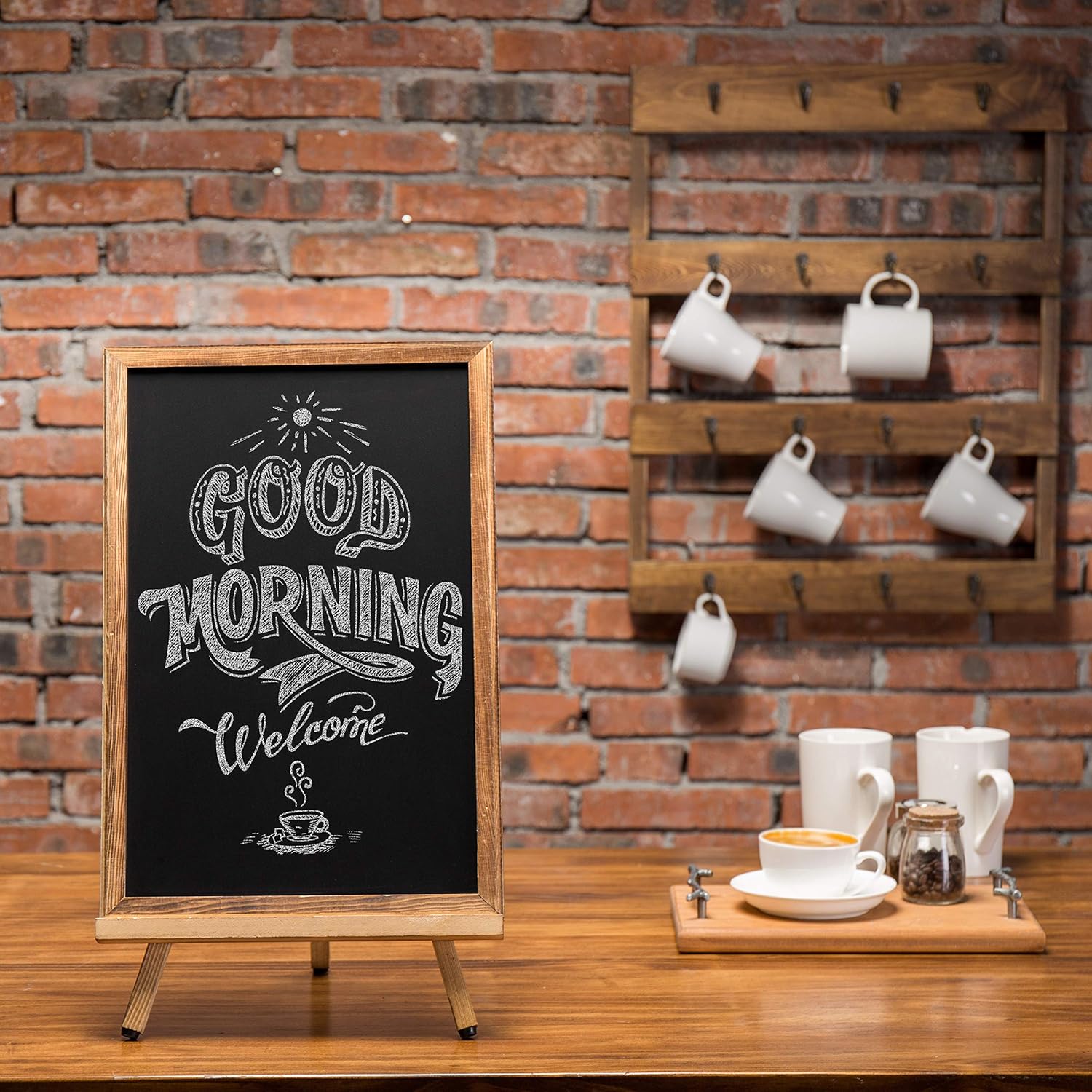 Wood chalkboard sign used for a cafe menu