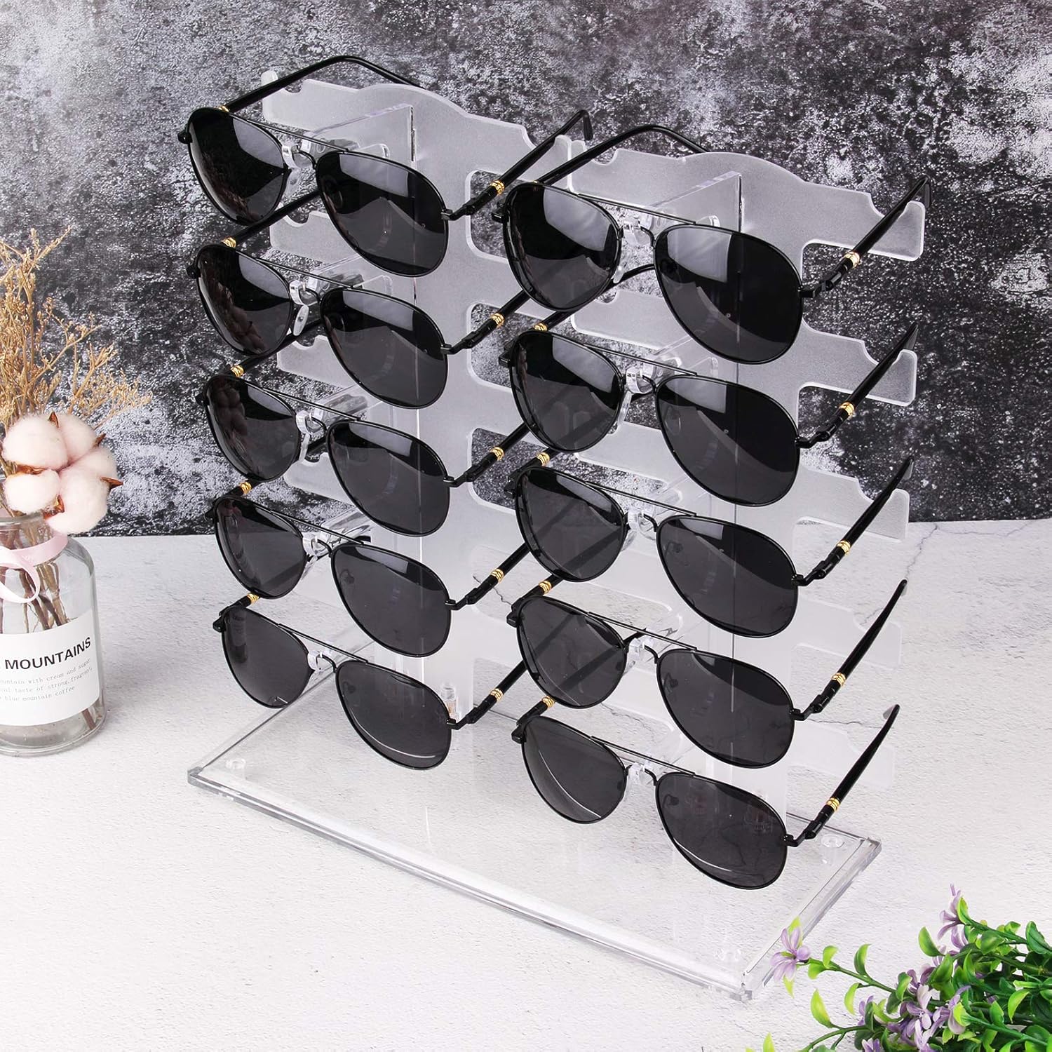 Glasses display stand on a retail counter