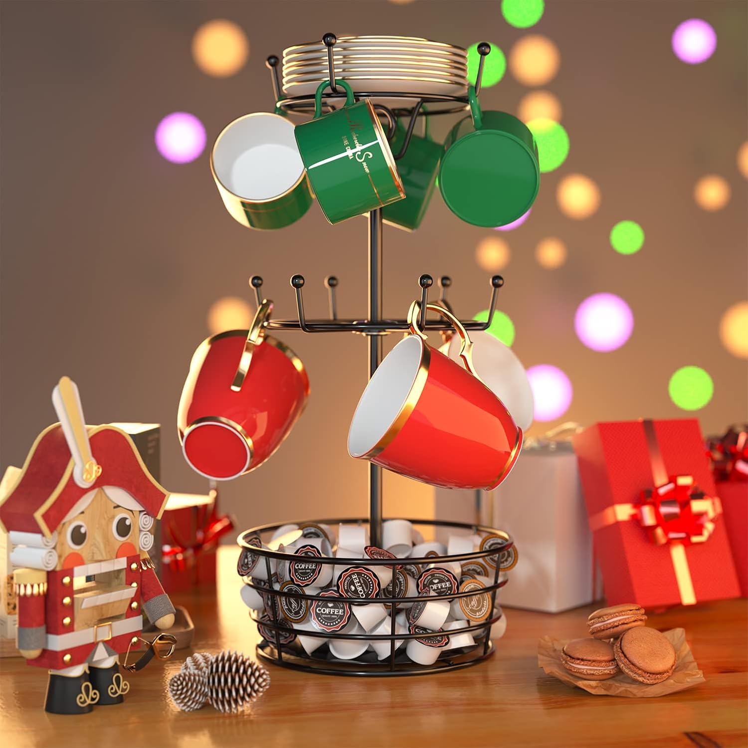 Coffee mug rack on a kitchen counter