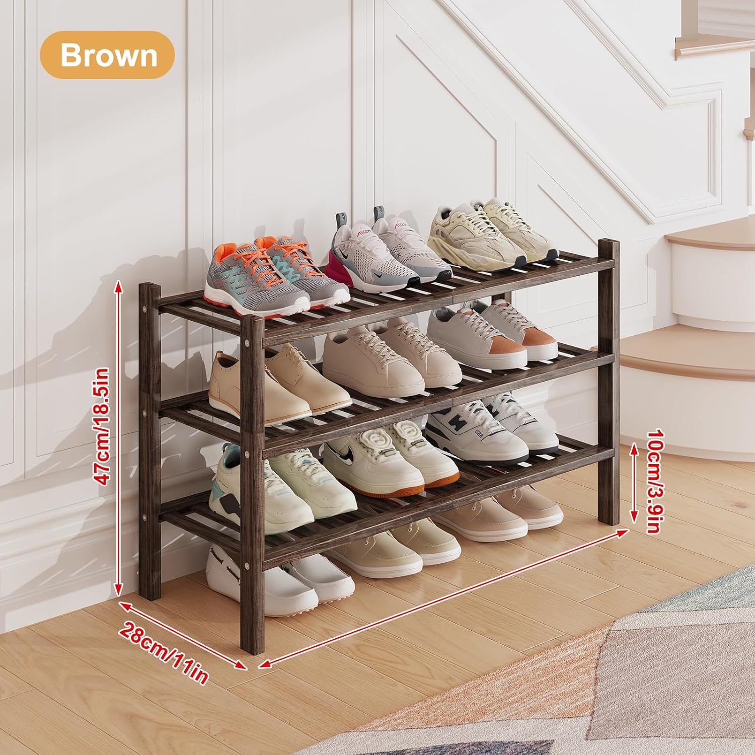 Narrow shoe rack in an entryway