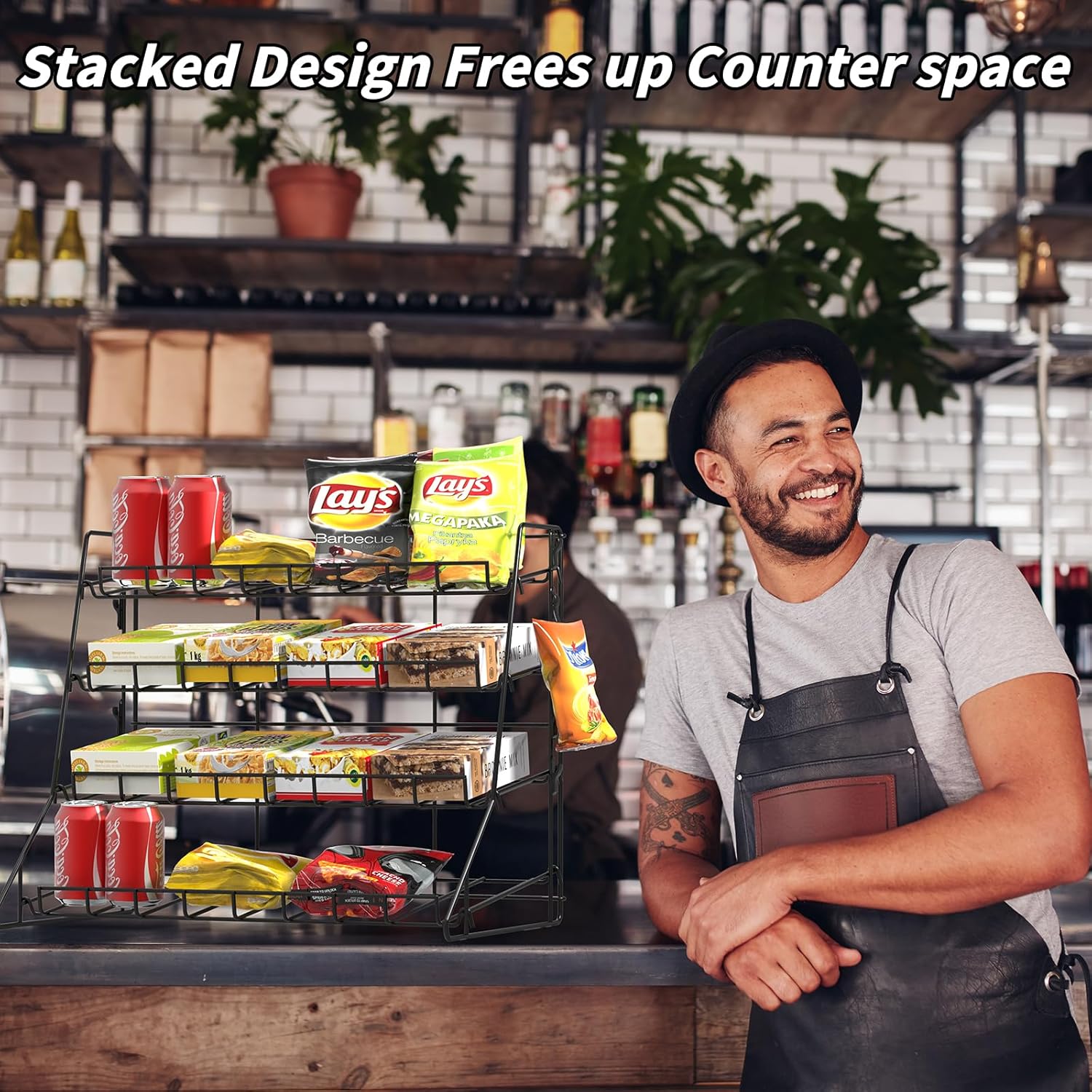 Snack display rack on a convenience store counter