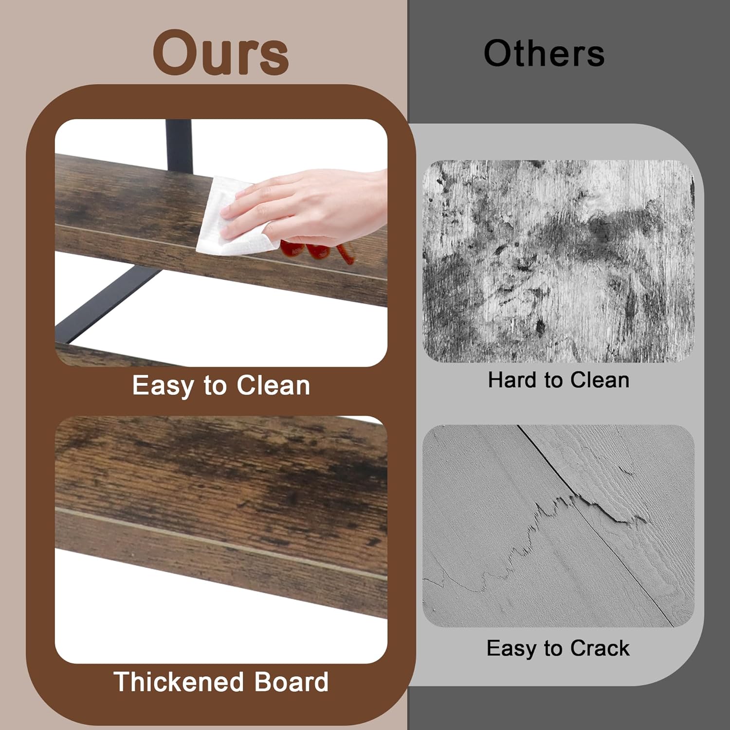 Close-up of the rustic wood finish