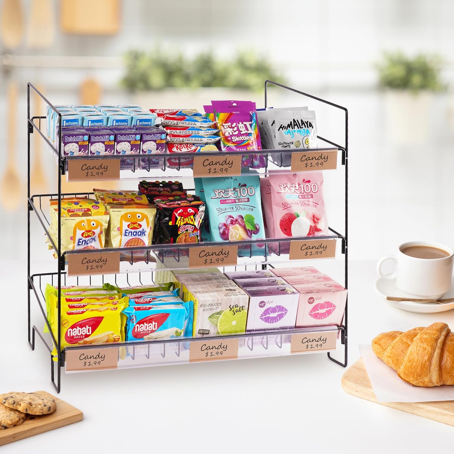 Snack display rack at a convenience store checkout