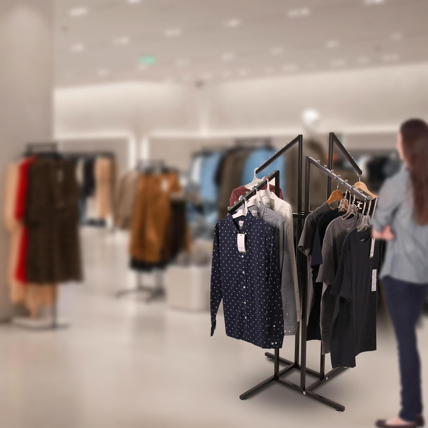 Retail clothing rack in a fashion boutique